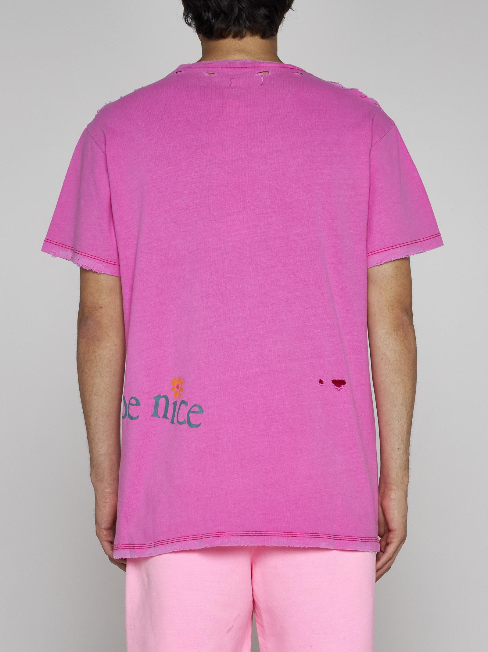 Shop Erl Venice Cotton And Linen T-shirt In Pink