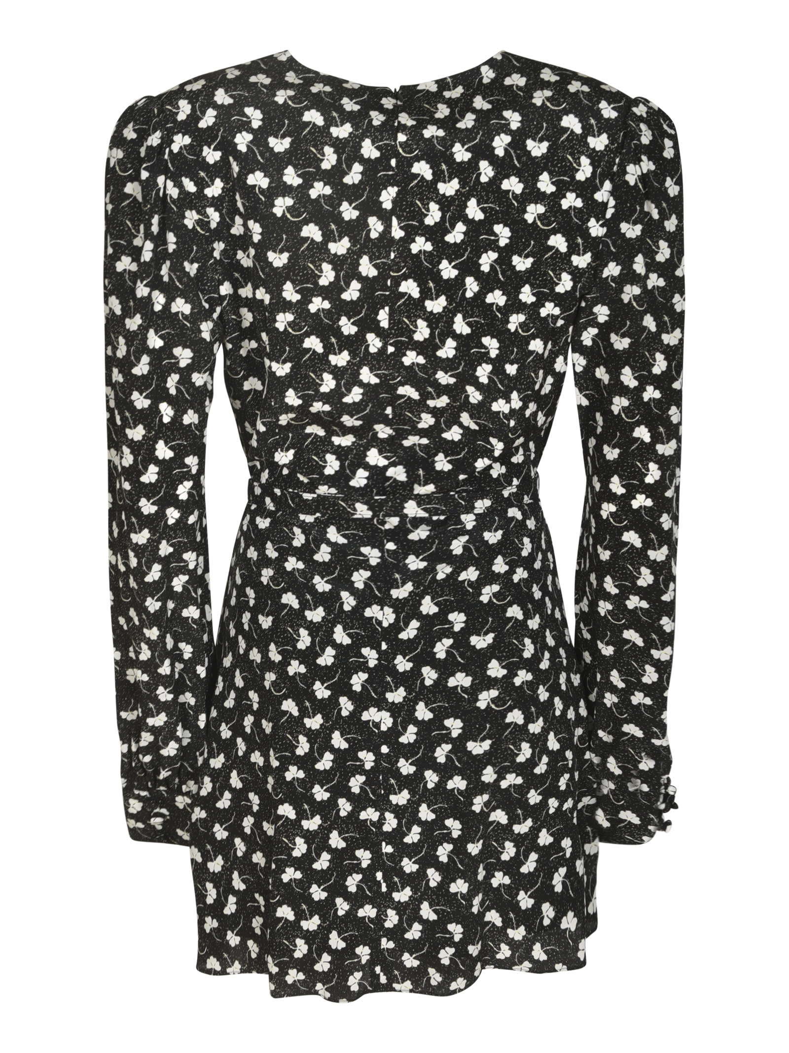 Alessandra Rich Black Clover-print Silk Mini Dress In Black/white