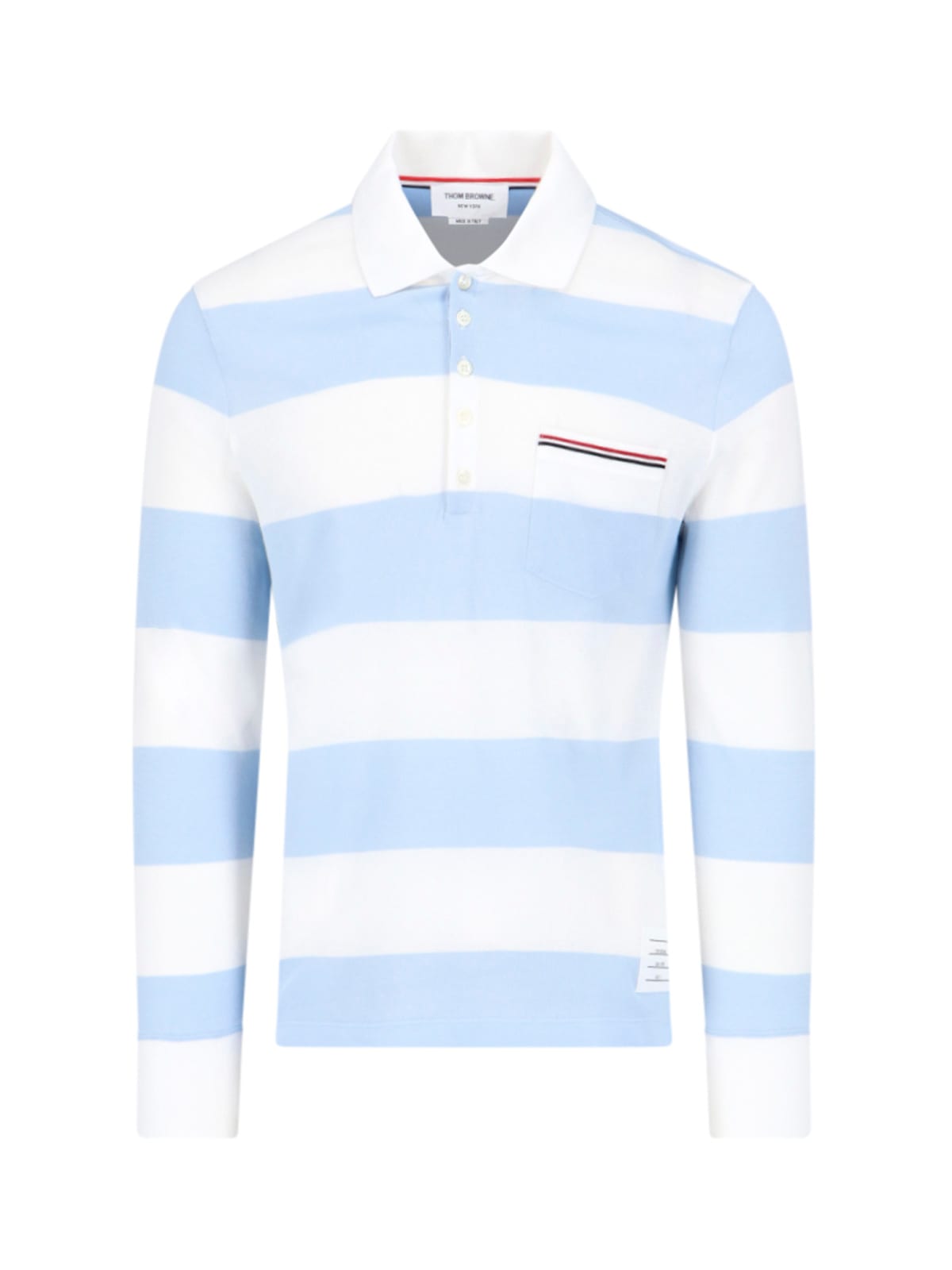 Shop Thom Browne Stripe Polo Shirt In Light Blue