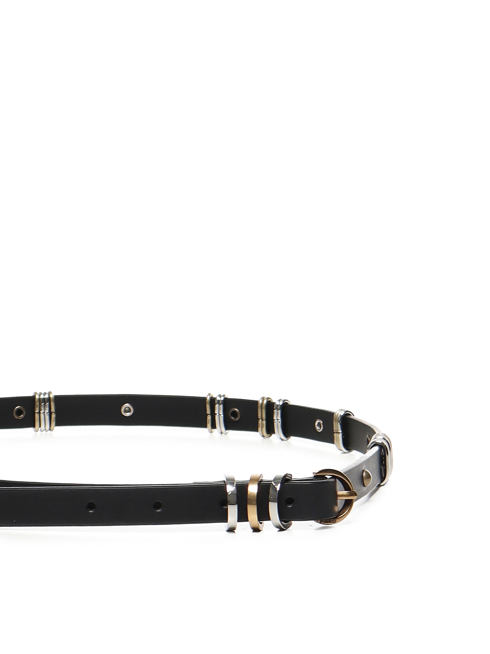 Pinko Leather Belt With Adjustable Length And Metallic Accents In Black