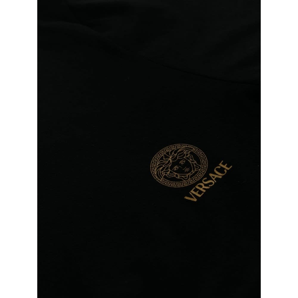 Versace Black Crewneck T-shirt With Medusa Logo Print In Stretch Cotton Man In Black