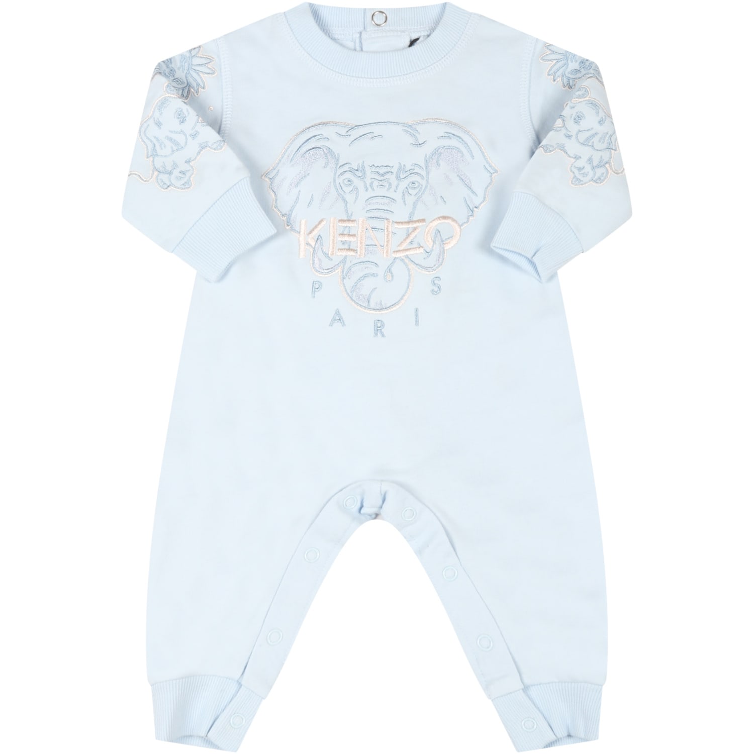 Kenzo Kids Light-blue Babygrow For Baby Boy With Elephant