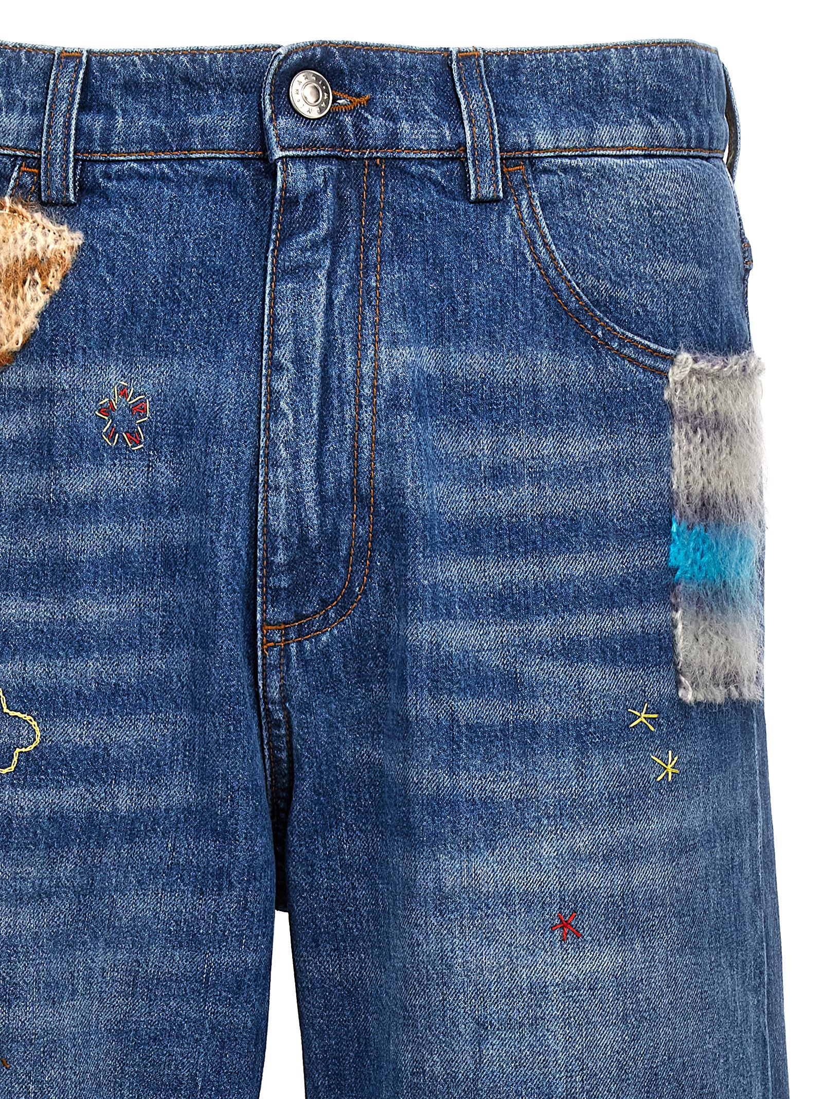 Shop Marni Embroidery Jeans And Patches In Blue