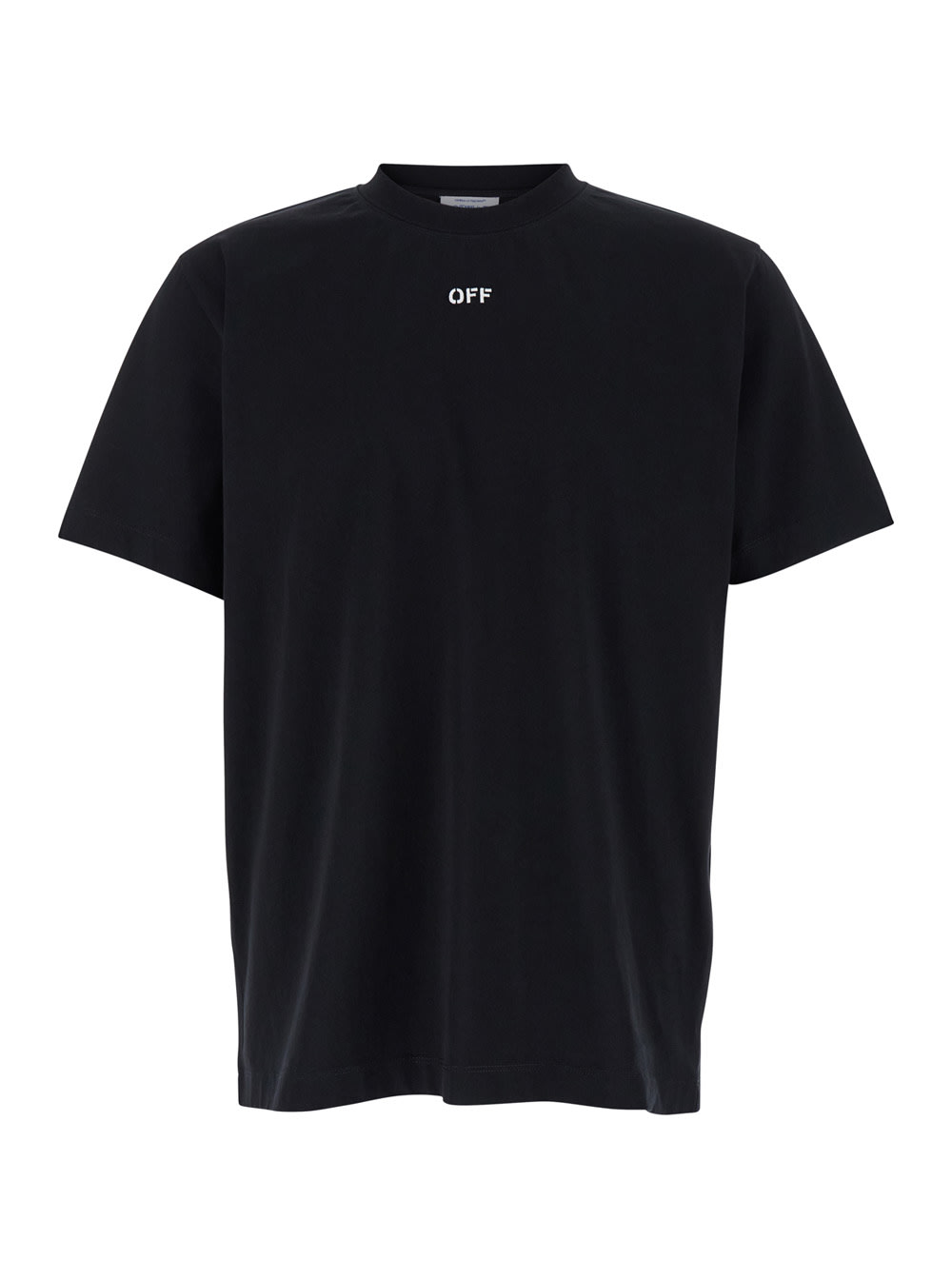 Shop Off-white Black Crewneck T-shirt With Contrasting Off Print In Cotton Man