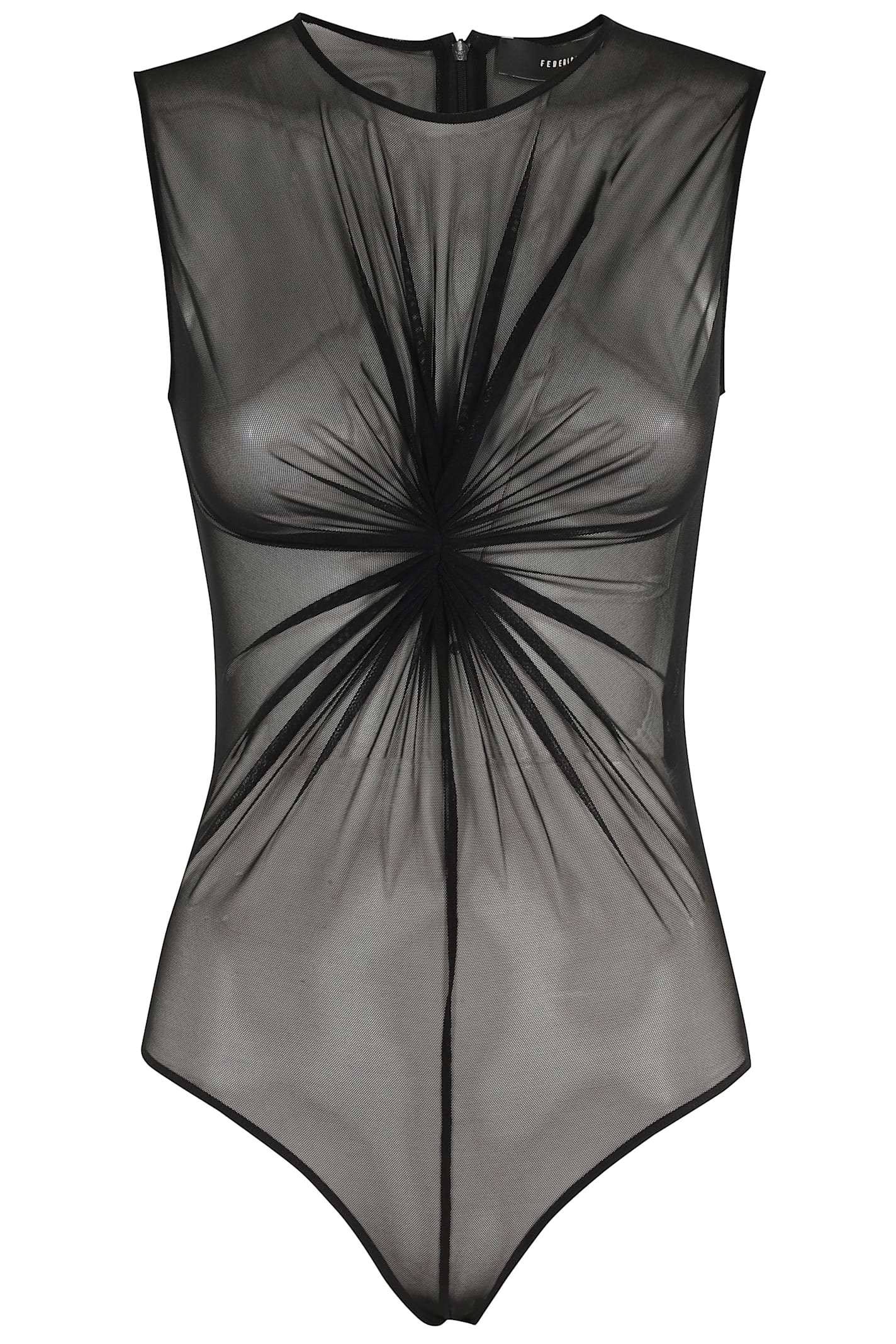 Federica Tosi Gathered-detail Mesh Bodysuit In Black
