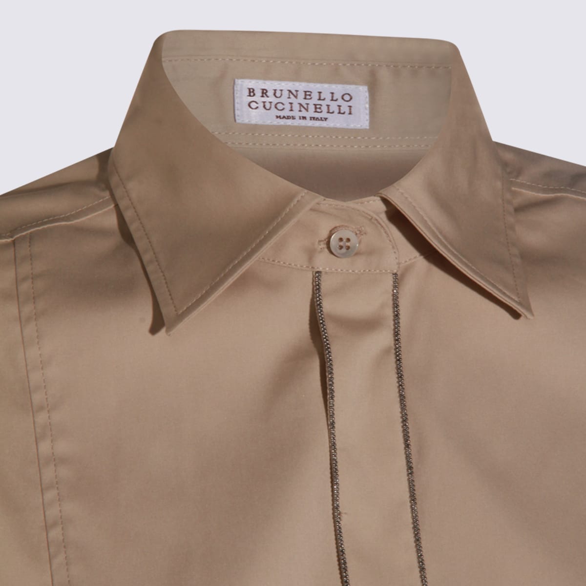 Brunello Cucinelli Longline Sheer Top Pointed Collar In Neutral