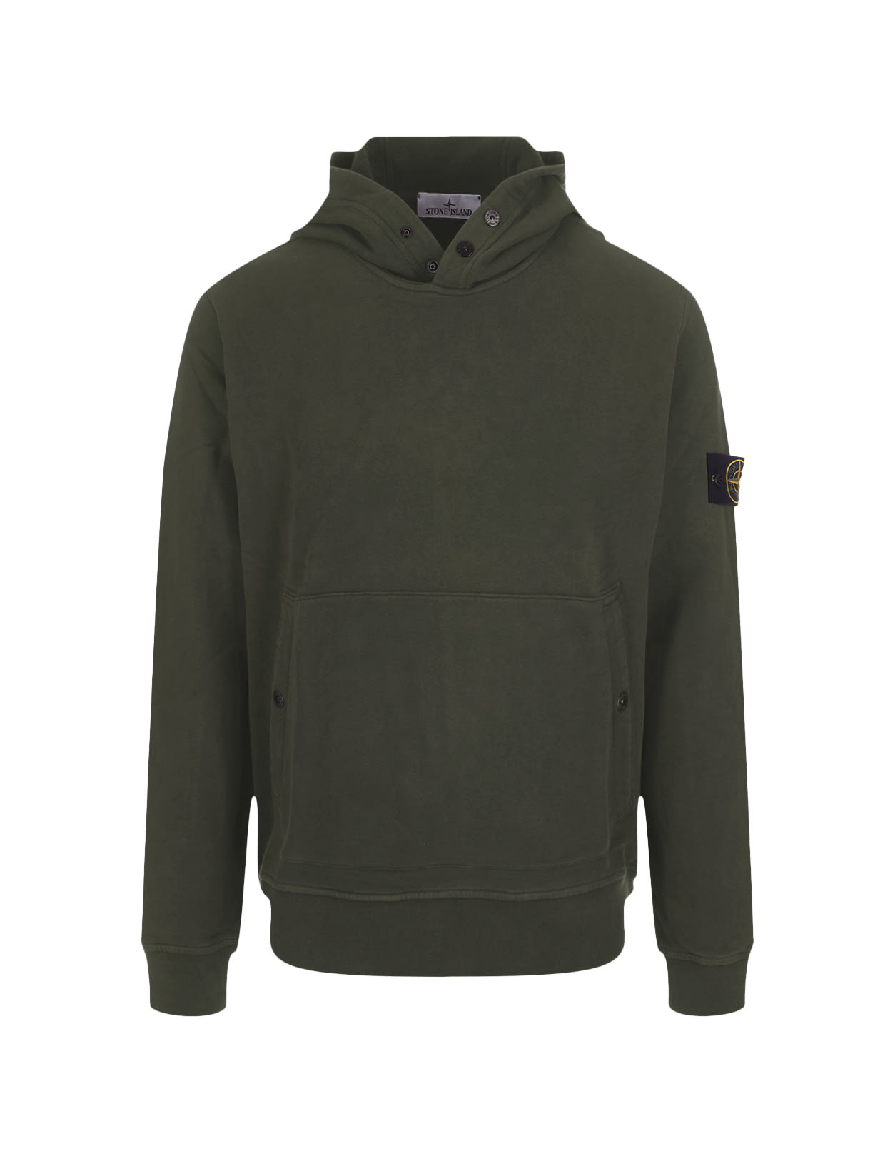 Shop Stone Island Military Green Hoodie With Buttons In Verde