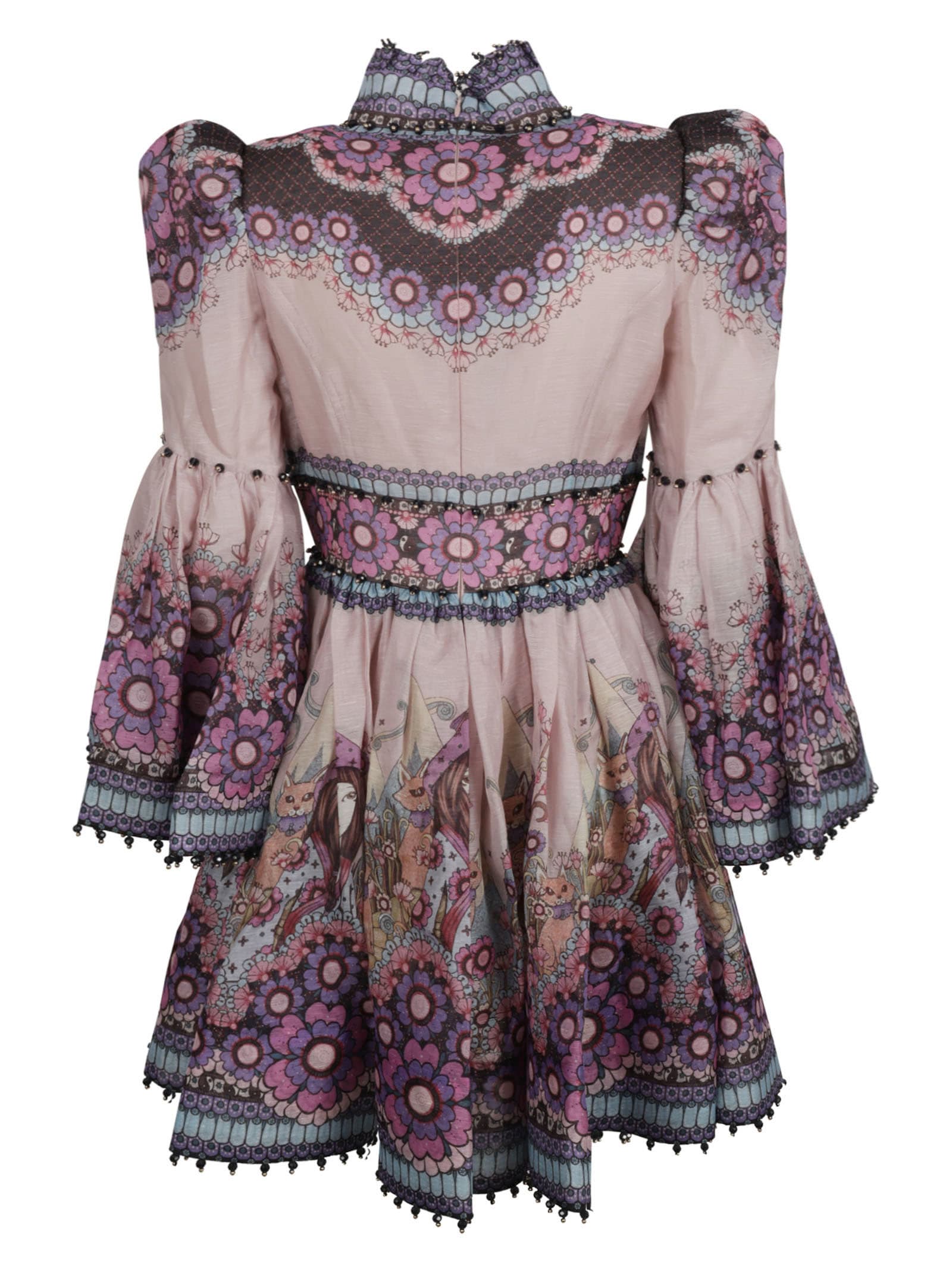 Zimmermann Celestial Printed Puffed Bell Sleeve Mini Dress In Gemini Zodiac Print