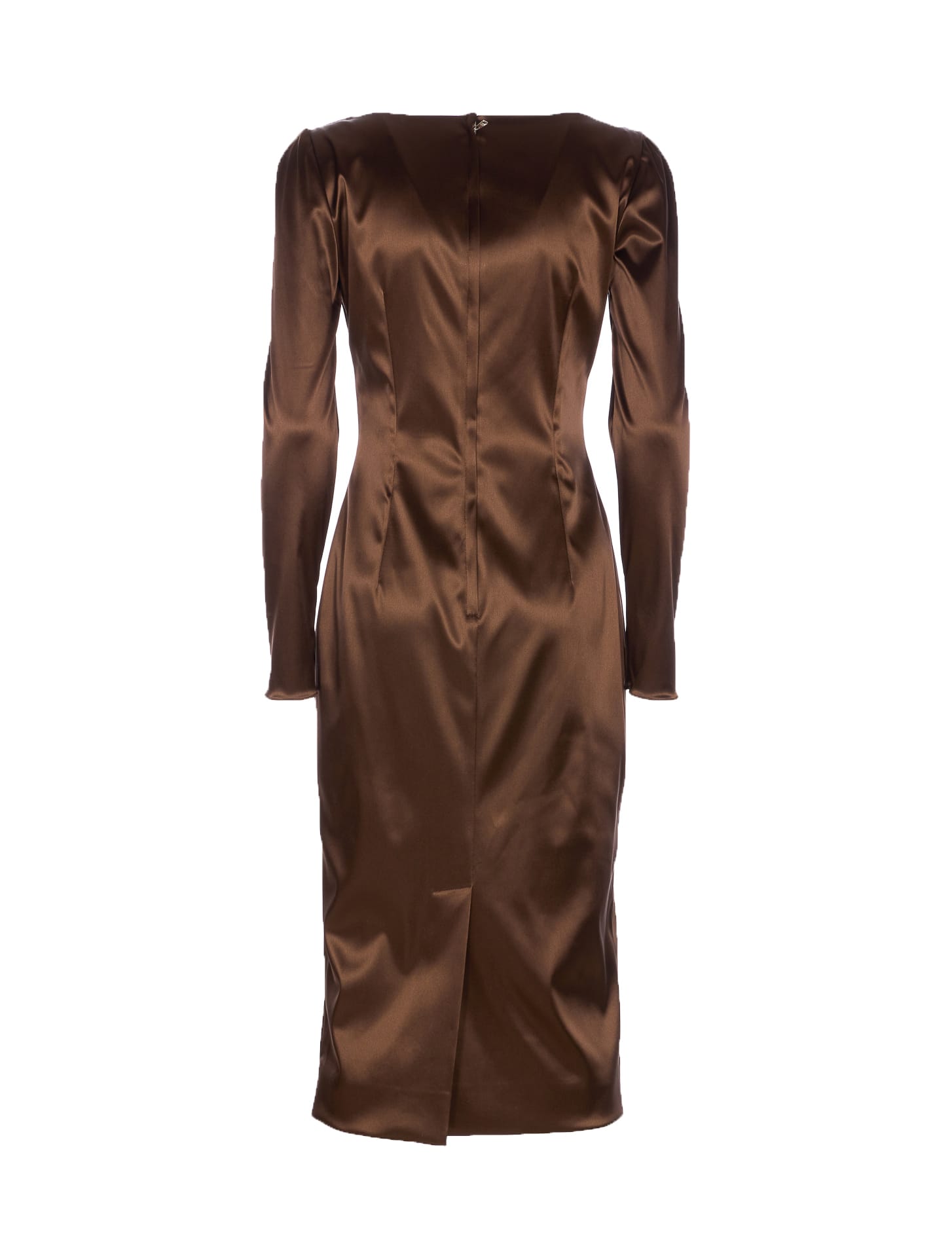 Dolce & Gabbana Long Sleeve Midi Dress With Animal Print Detail In Brown
