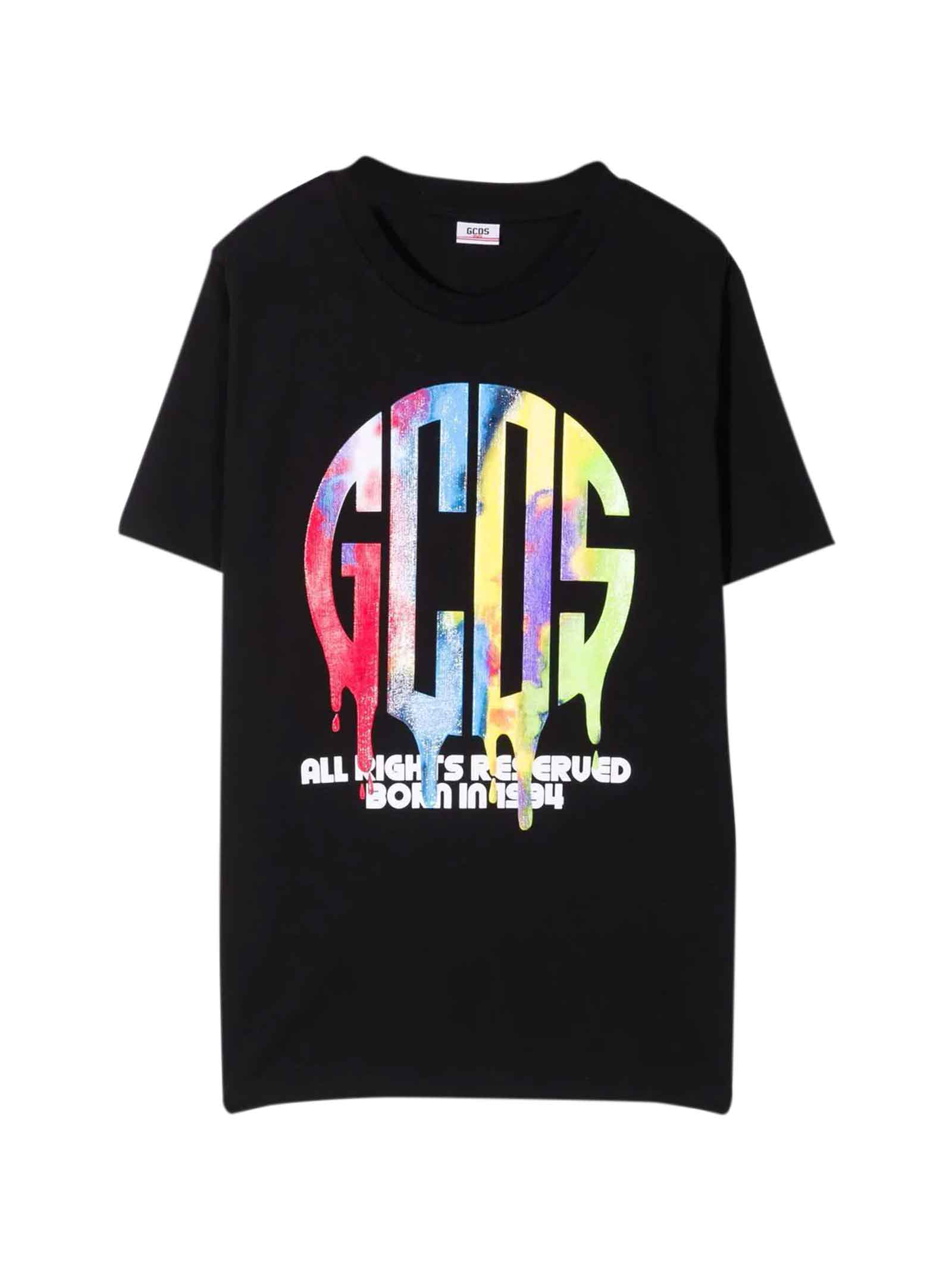 GCDS Mini Black T-shirt With Multicolor Print
