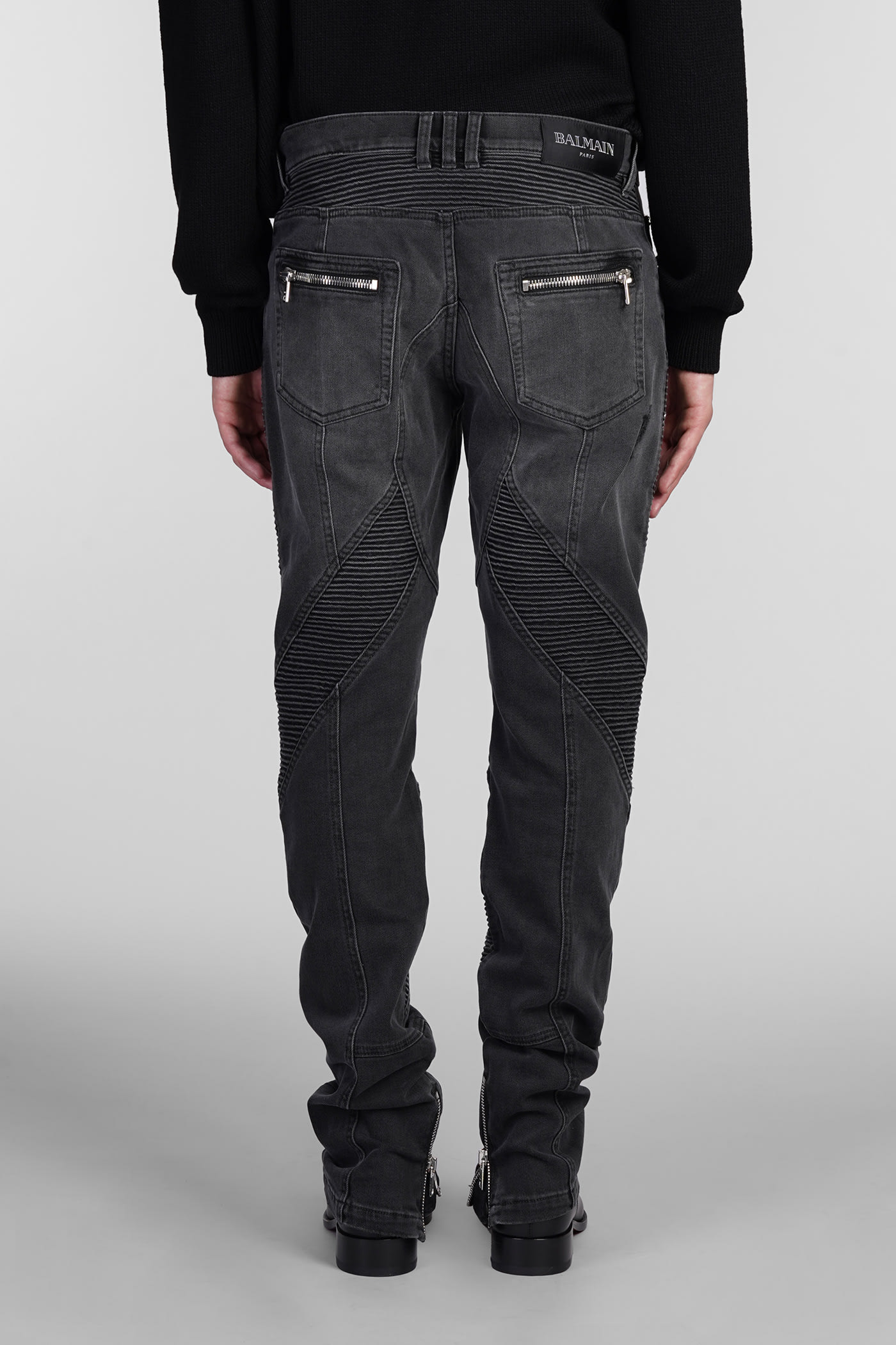 Shop Balmain Jeans In Grey Cotton