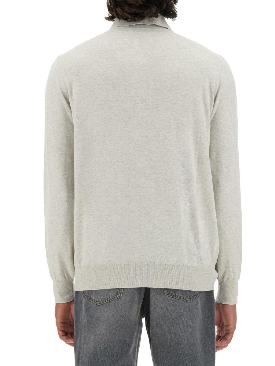 Shop Brunello Cucinelli Long-sleeved Knitted Polo Shirt In Nebbia