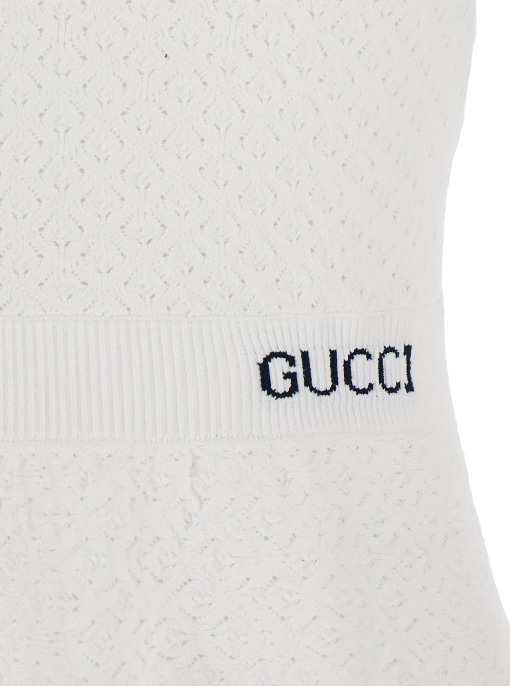 Gucci White Flared Dress With Logo Lettering Embroidery On The Front In Viscose Blend Woman In Animal Print