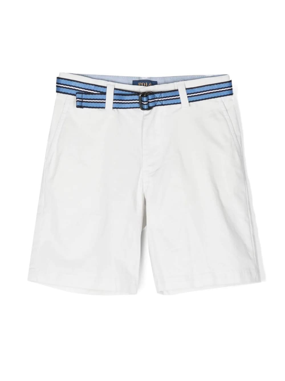 Ralph Lauren Kids' Shorts In White Stretch Chino With Belt In Bianco
