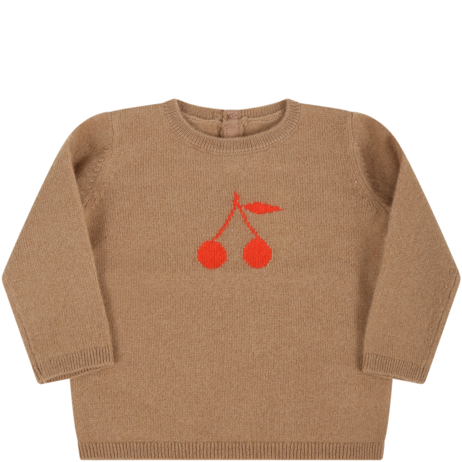 Bonpoint Brown Cashmere For Baby Girl Avec Red Cherries