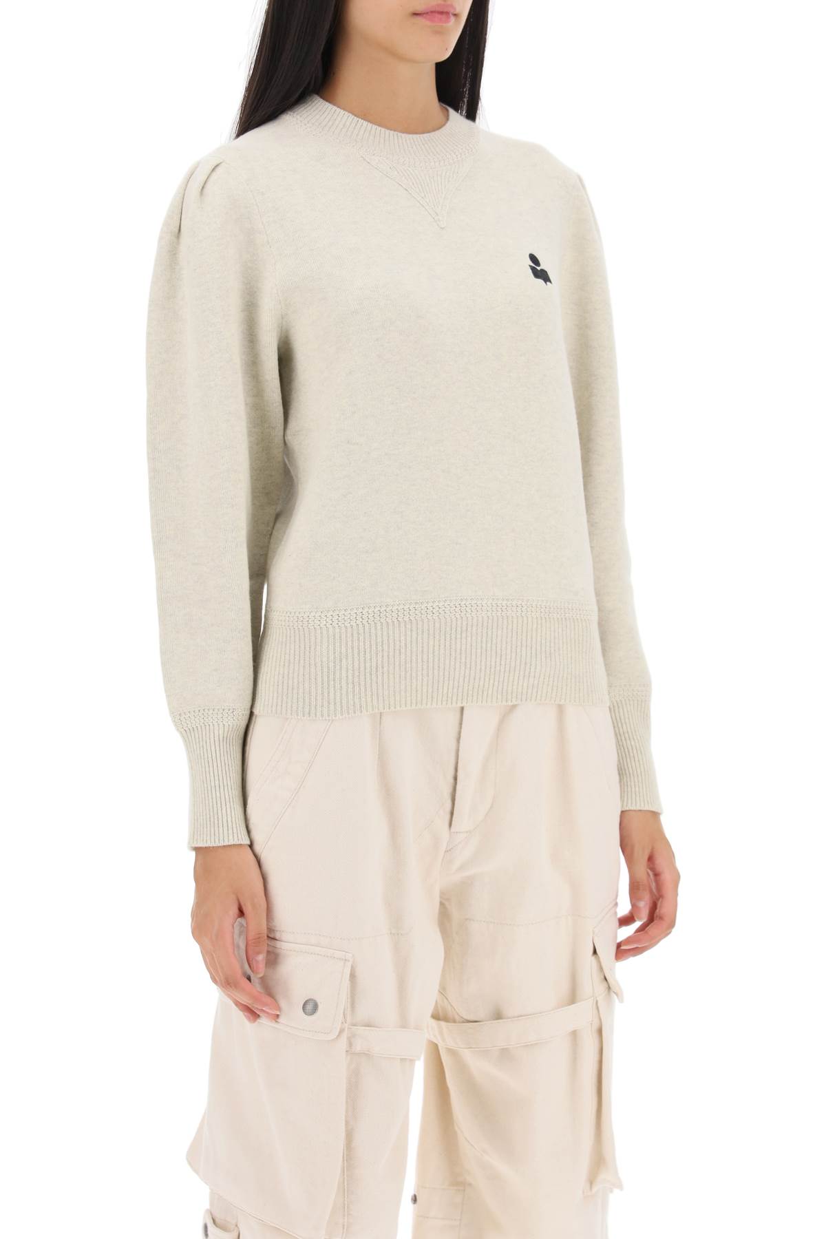 Shop Marant Etoile Kelaya Sweater With Balloon Sleeves In Neutrals