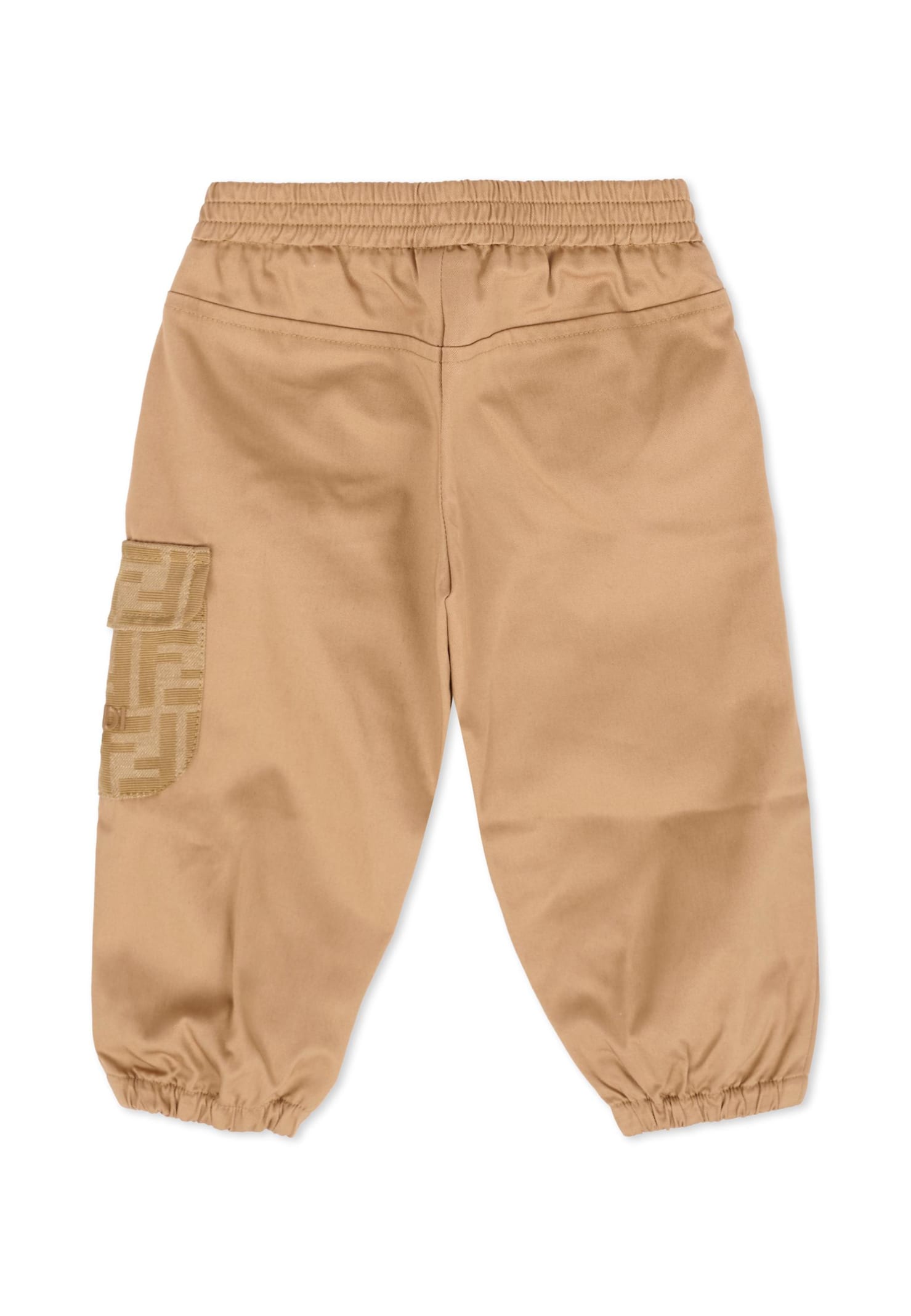 Fendi Beige Trousers For Baby Boy With Logo In Metallic