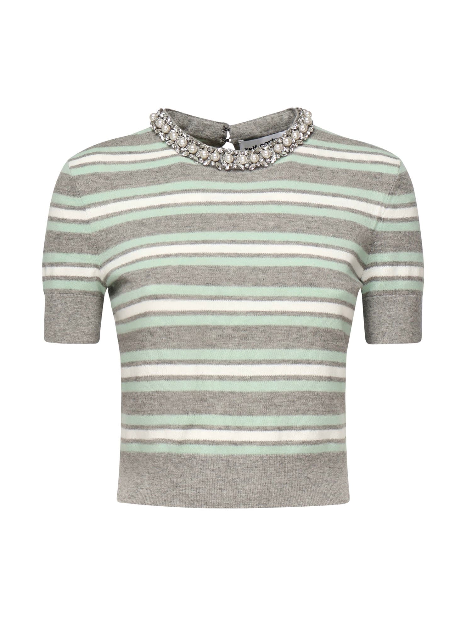 Self-portrait Striped Sweater With Crystal Trim In Animal Print