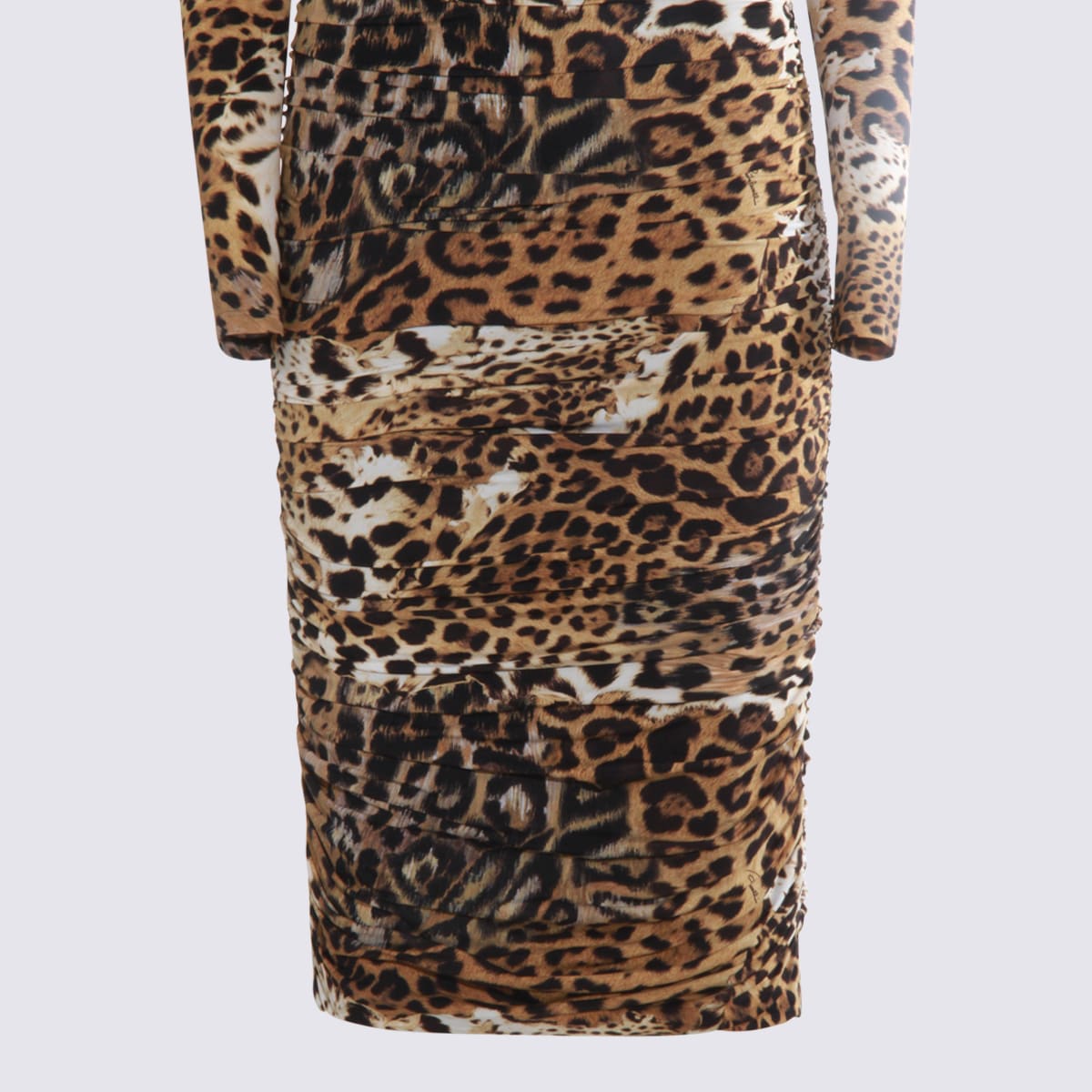 Roberto Cavalli Jaguar Skin-print Ruched Dress In Black