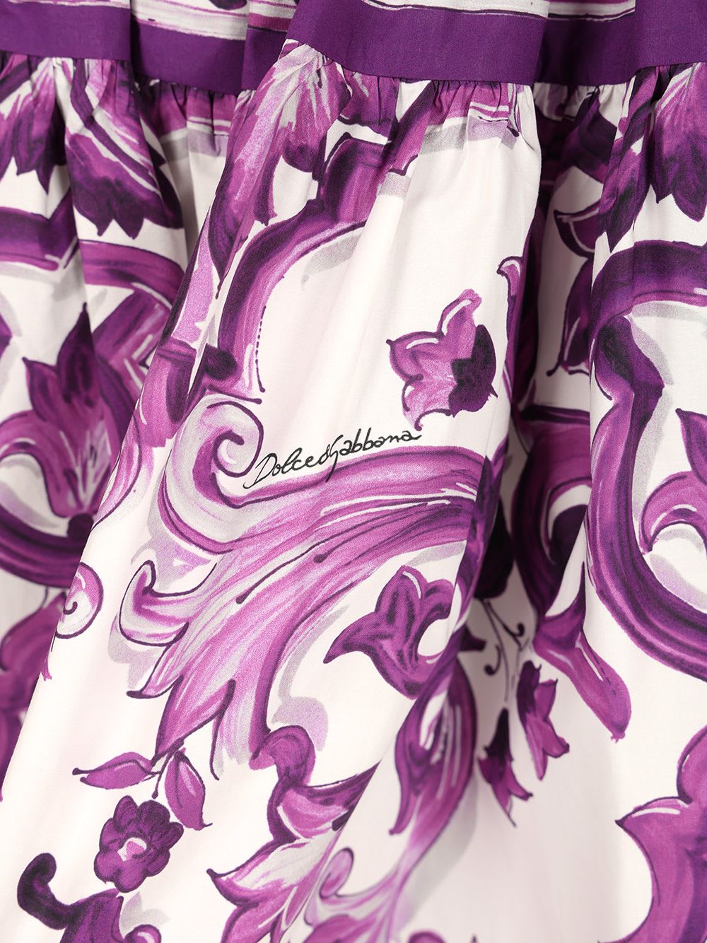 Dolce & Gabbana Violet Pleated Miniskirt With Rear Zip Closure And All-over Graphic Print In Purple