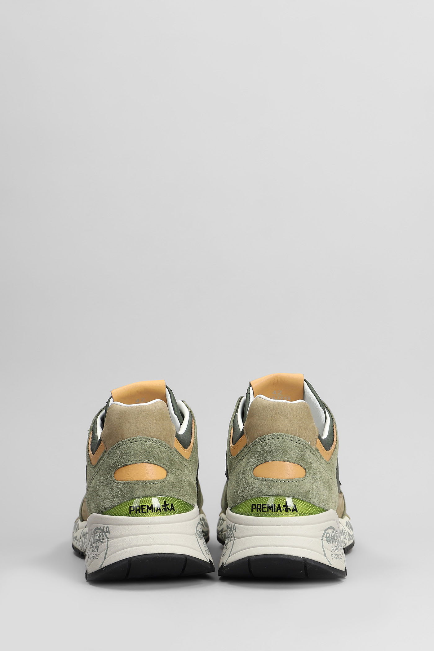 Premiata Mase Sneakers In Green Suede And Fabric In Green