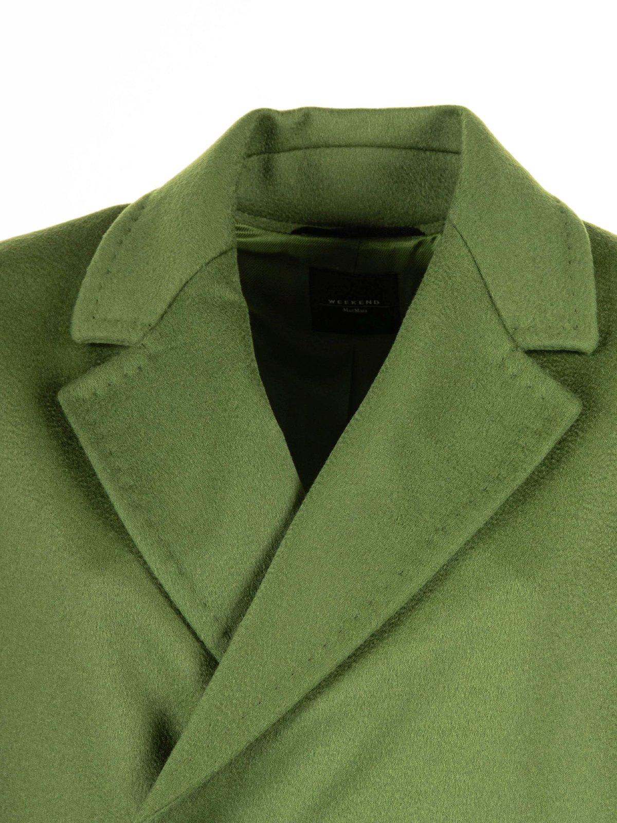 Shop Weekend Max Mara Zum Double-breasted Long-sleeved Coat In Green