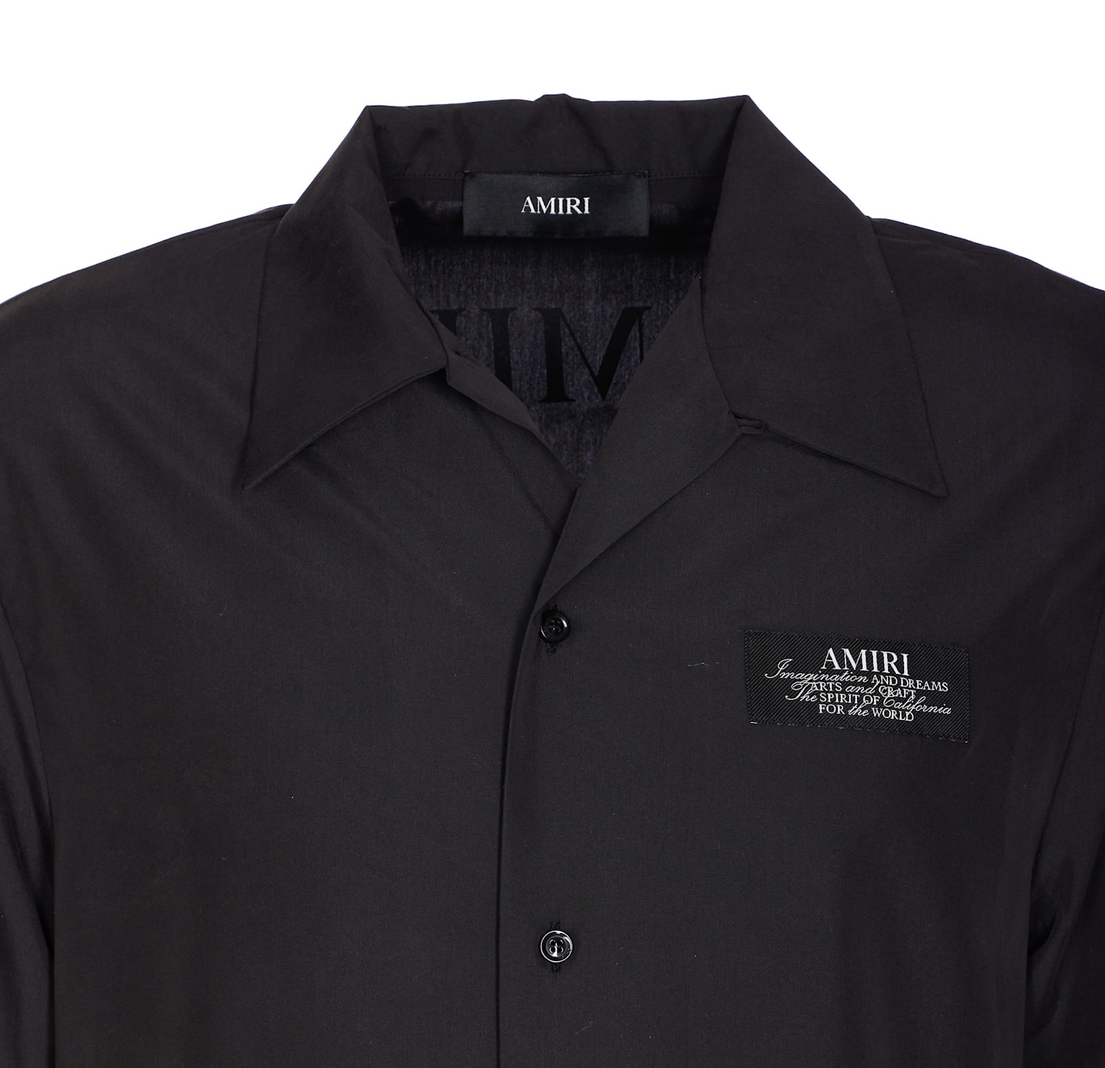 Amiri Mens Black Spirit Logo-patch Woven Bowling Shirt