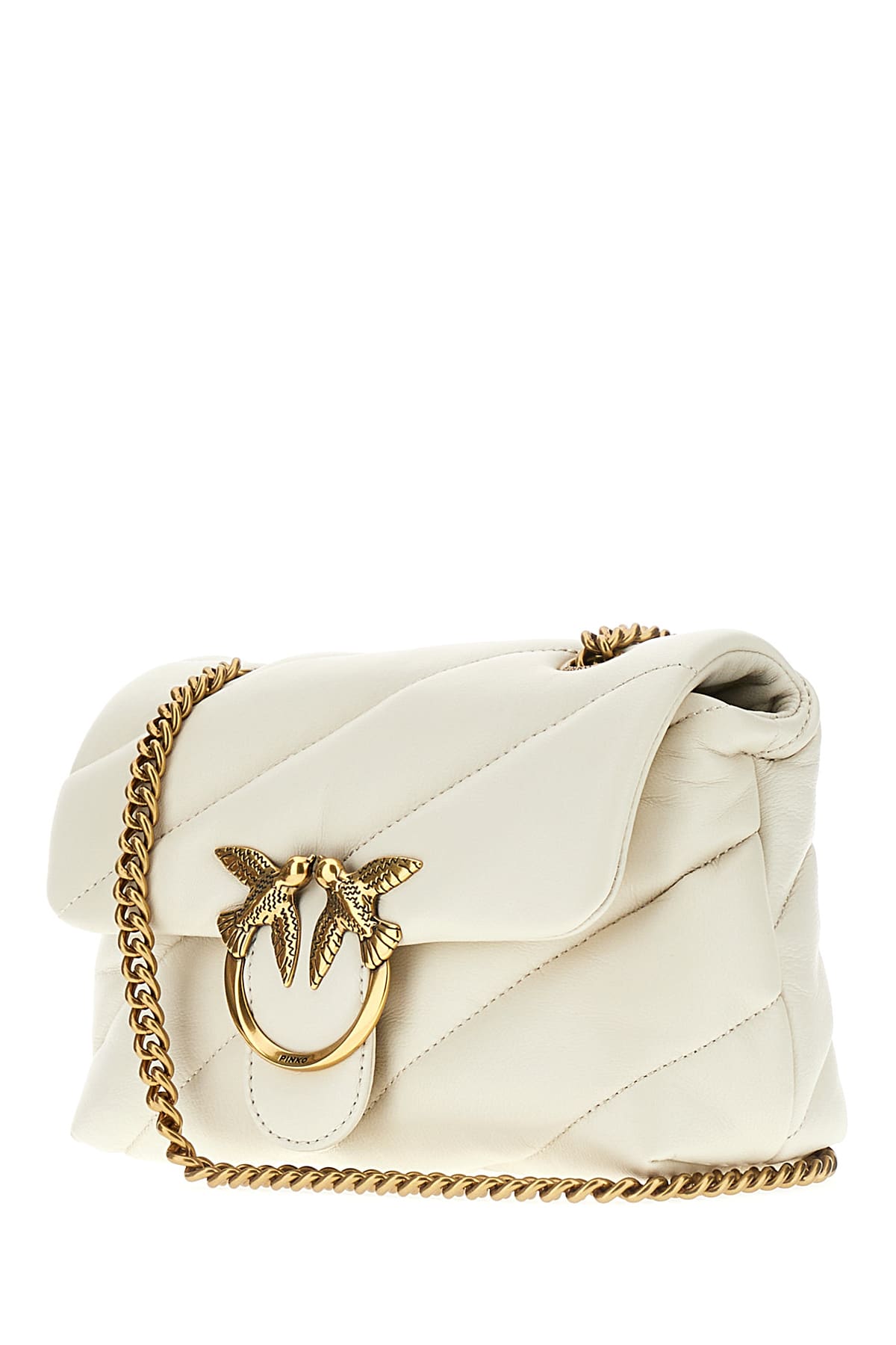 Shop Pinko Chalk Nappa Leather Mini Love Puff Crossbody Bag In Z14q