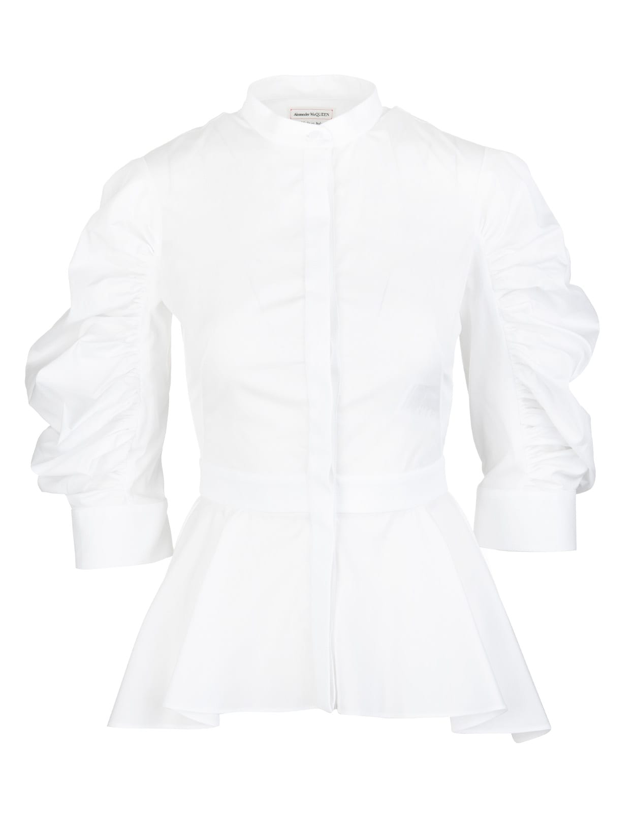 Alexander McQueen Woman White Peplum Shirt With Curled Sleeves