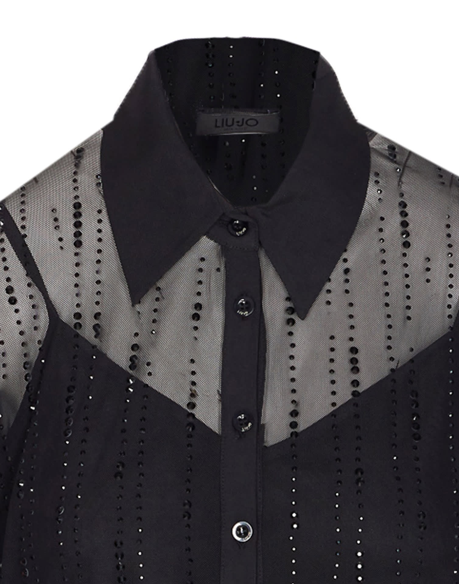 Liu •jo Long Sleeve Sheer Shirt With Crystal Embellishments In Black