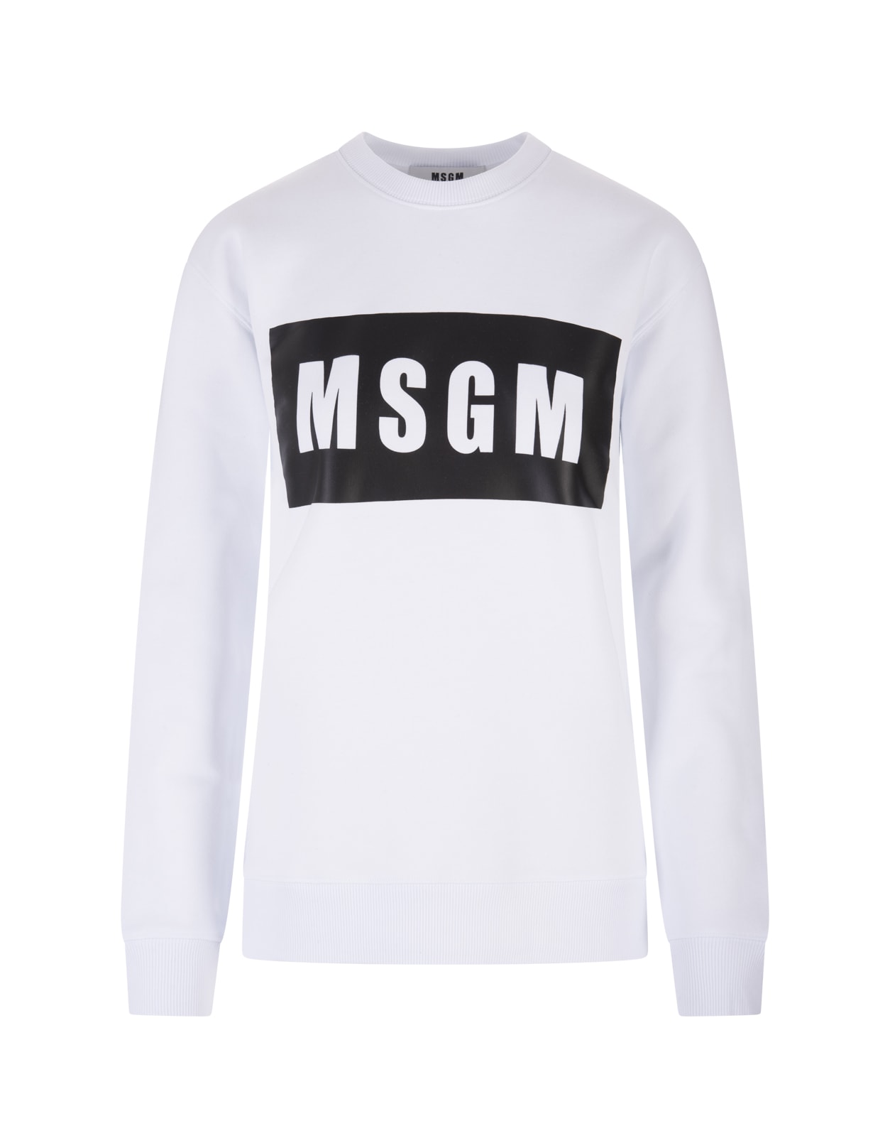 MSGM Woman White Sweatshirt With Black Logo Box
