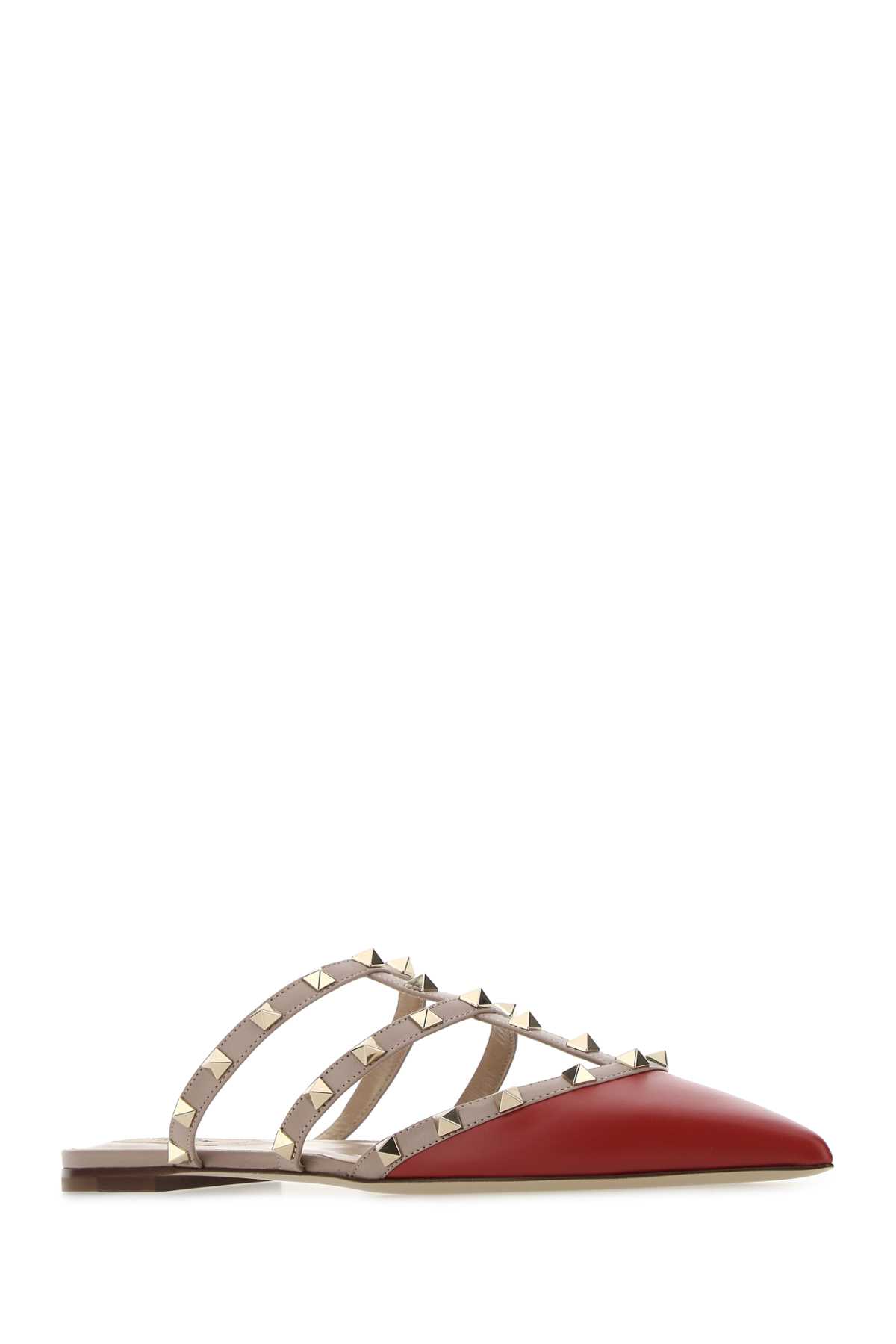 Shop Valentino Red Leather Rockstud Slippers In R19