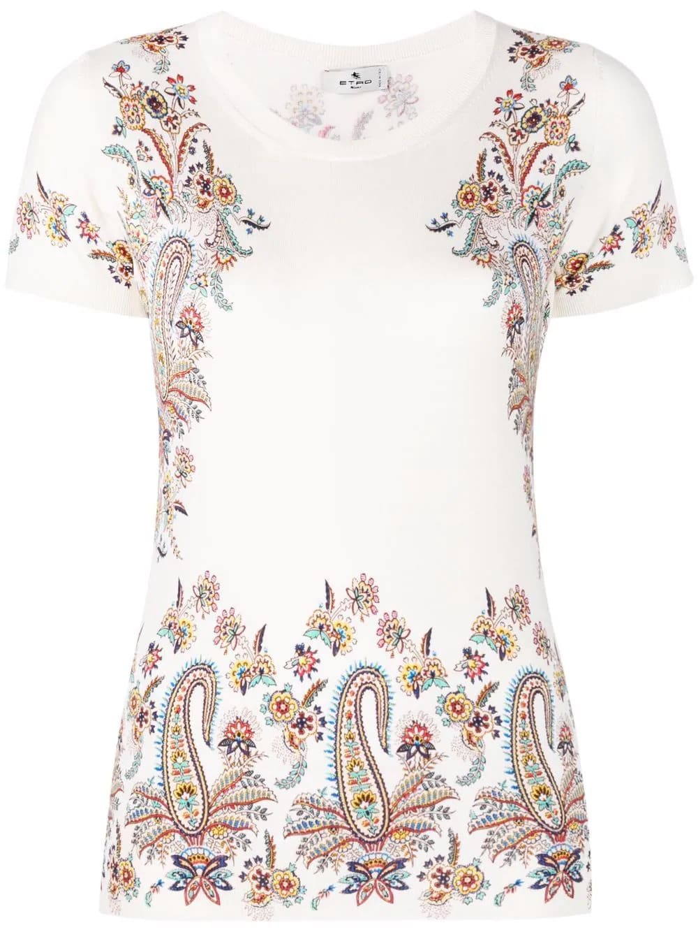 Etro Woman White Short Sleeve Shirt With Floral Paisley Print
