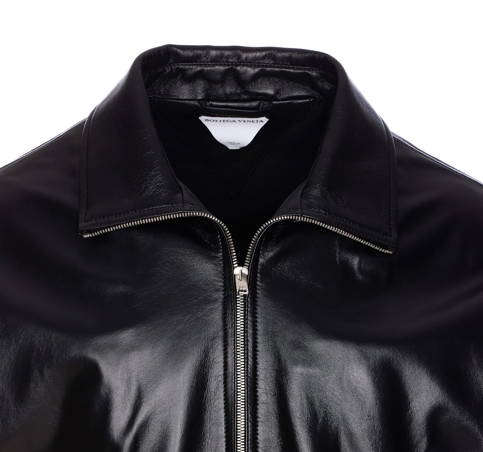 Bottega Veneta Nappa Leather Coat With Classic Collar In Black
