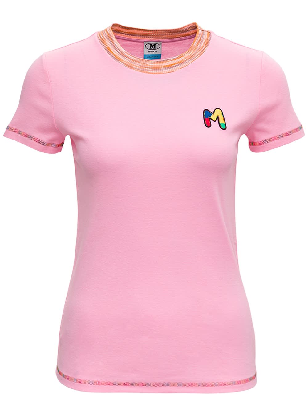 M Missoni Pink Cotton T-shirt With Logo
