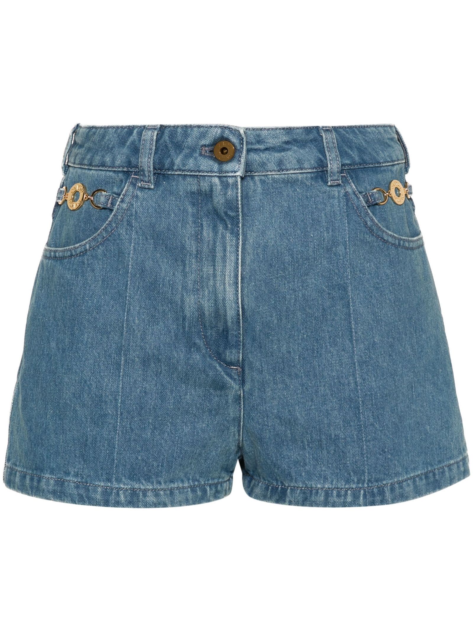 Shop Patou Medium Blue Cotton Blend Shorts
