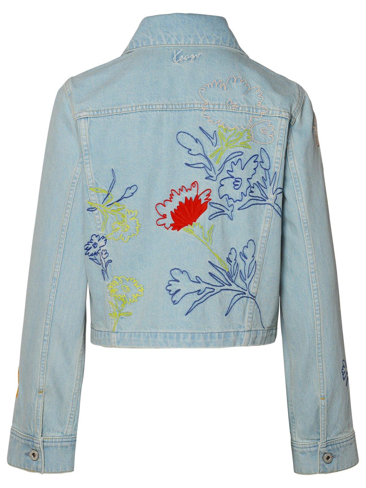 Shop Kenzo Floral Logo Embroidered Denim Jacket