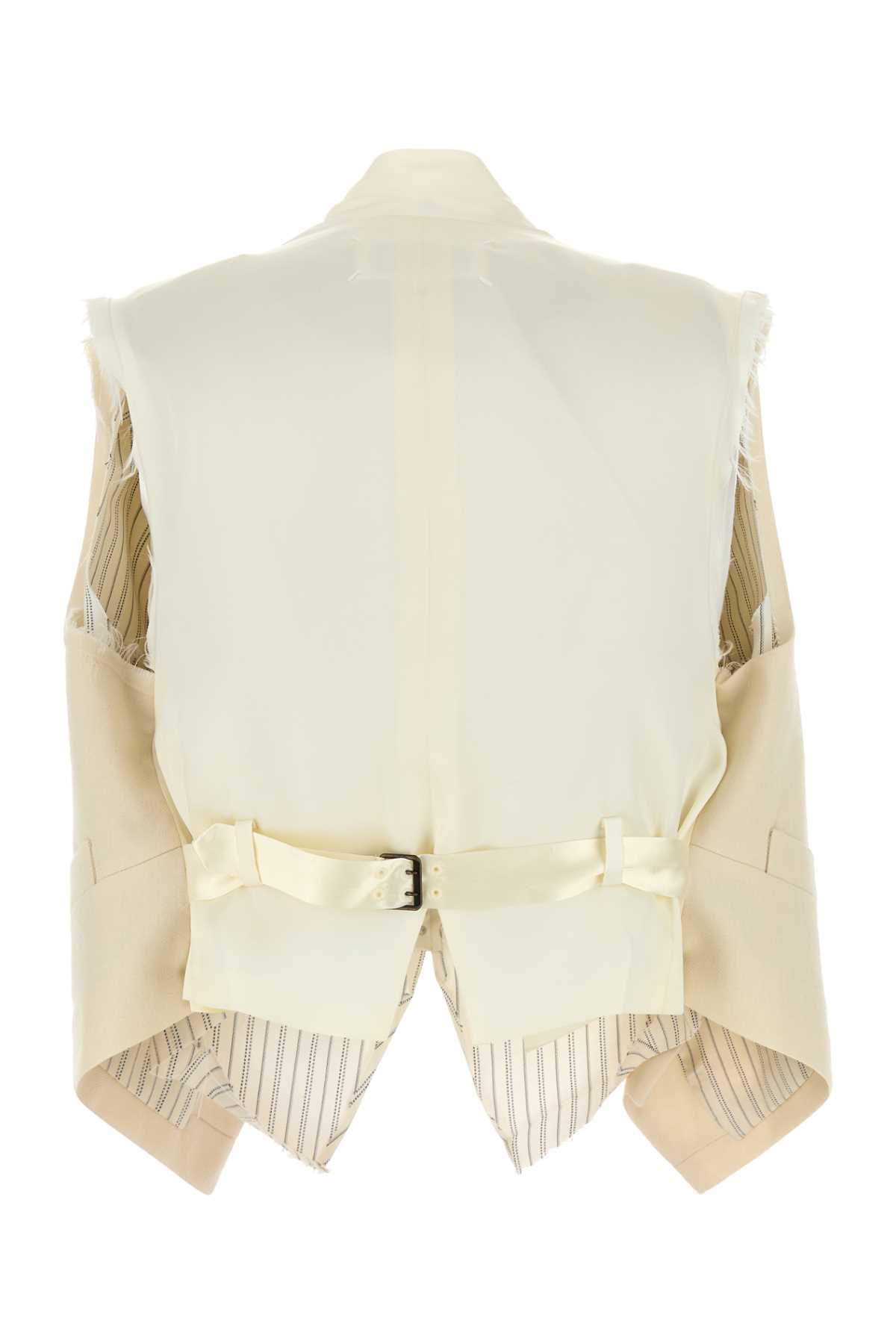 Shop Maison Margiela Cream Wool Vest In Ecru