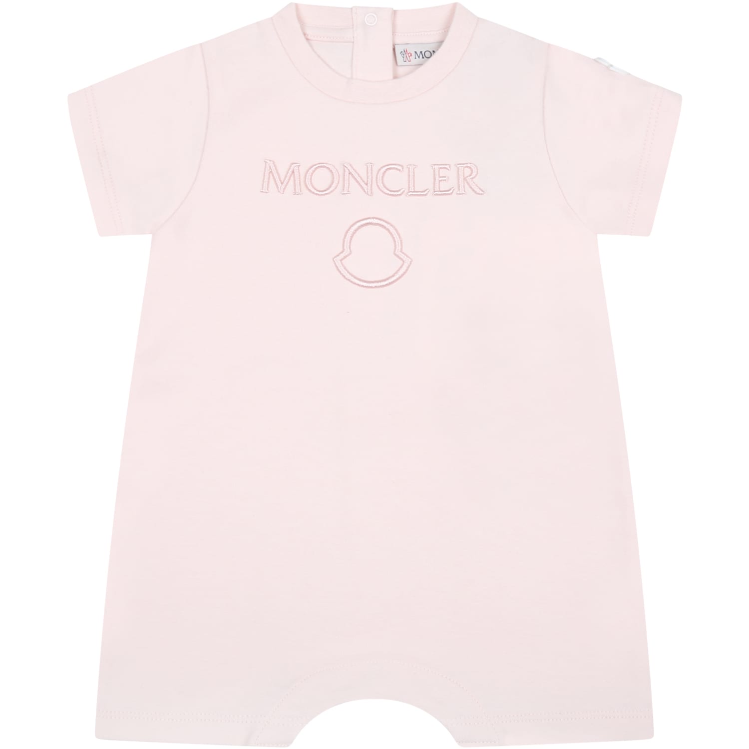 Moncler Pink Romper For Baby Girl With Logo