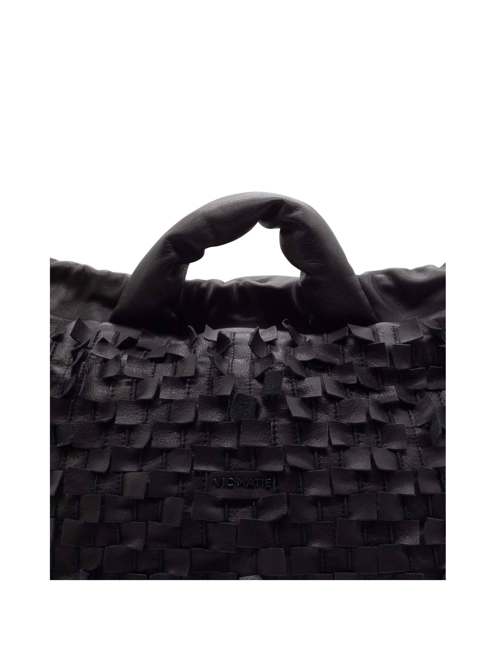 Shop Vic Matie Black Leather Handbag With Shoulder Strap