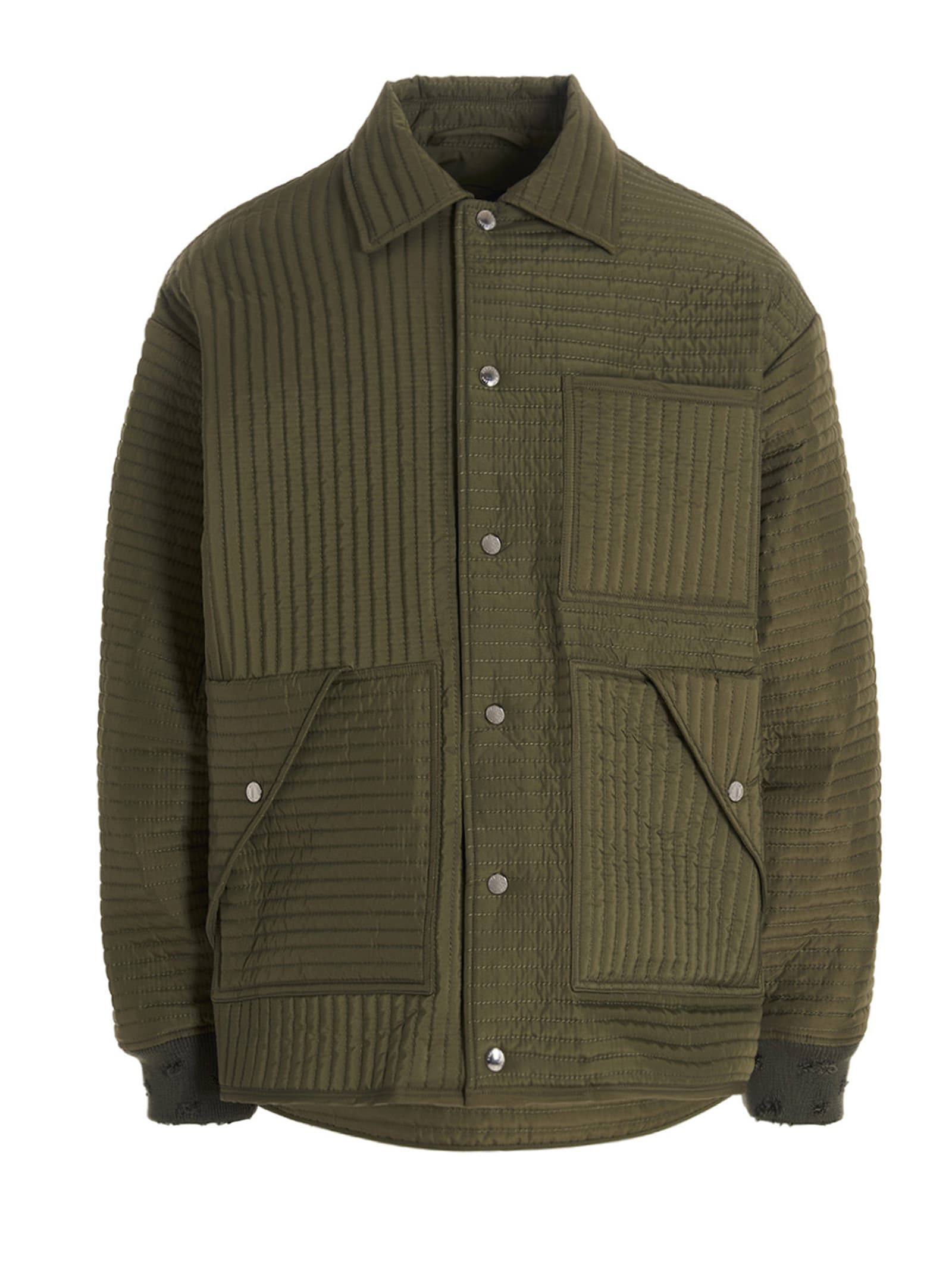 Shop Khrisjoy Chore Quilted Stripes Down Jacket In Green