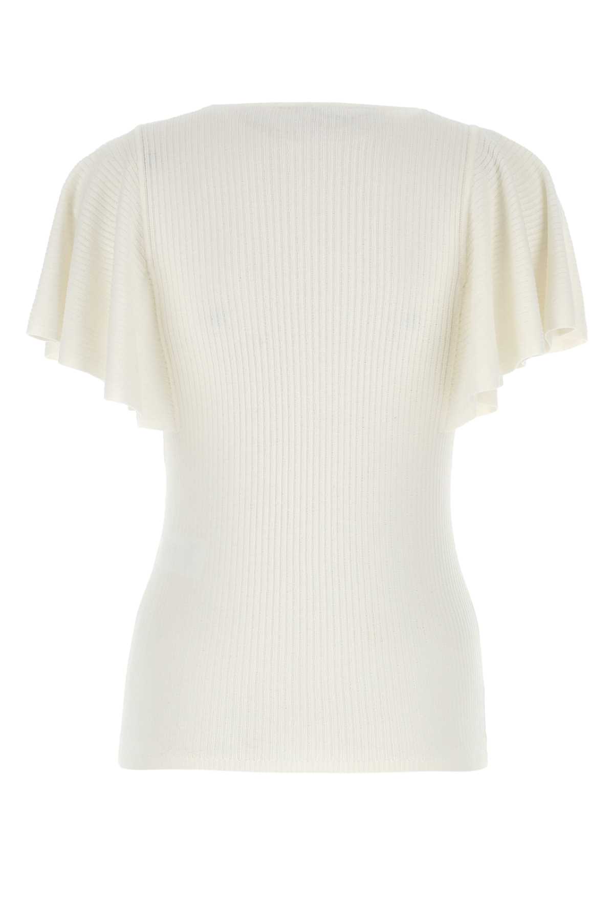 Chloé Ivory Stretch Wool Blend Top In Iconicmilk