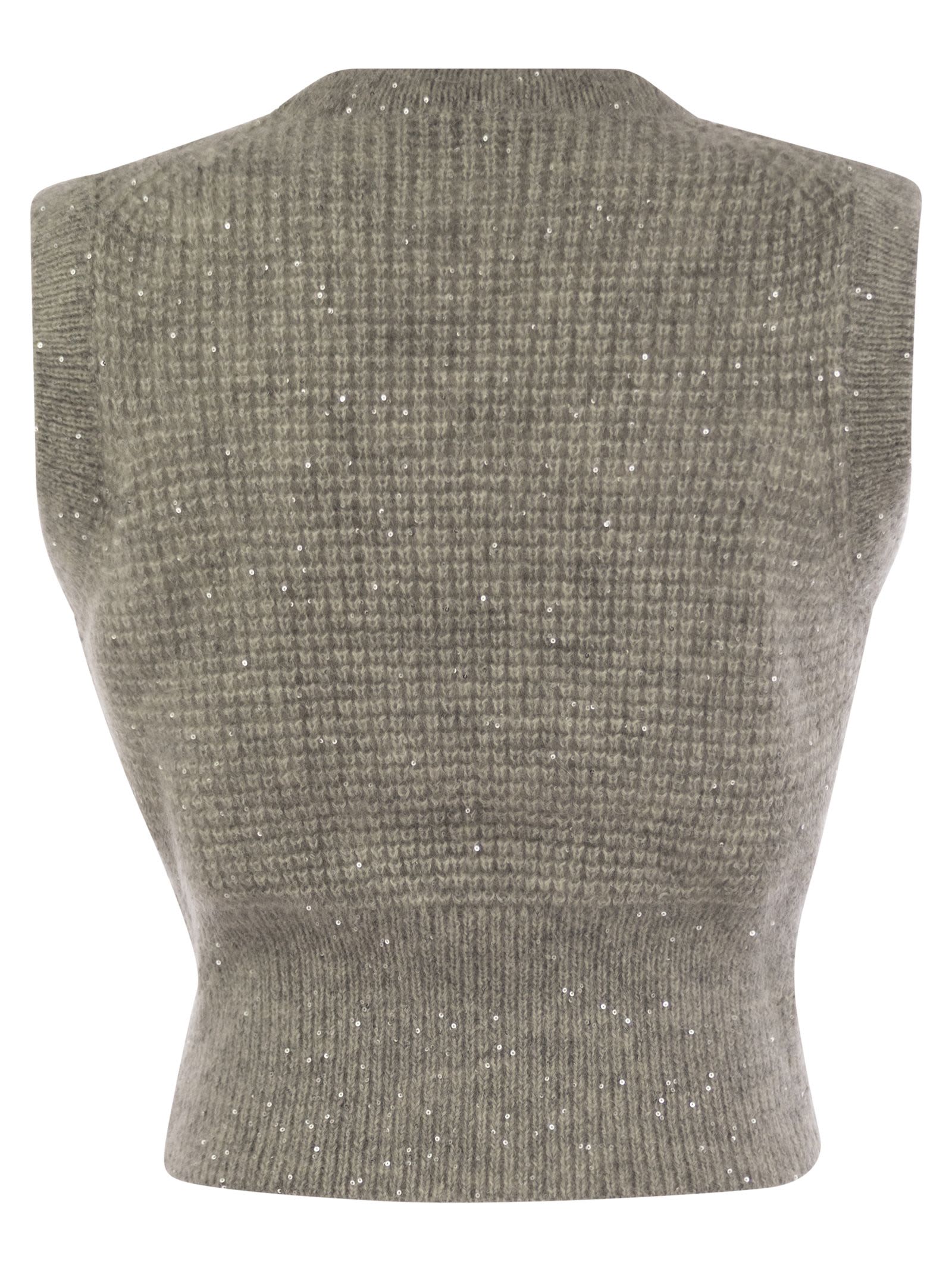 Shop Fabiana Filippi Sleeveless Top With Micro Sequins In Grey