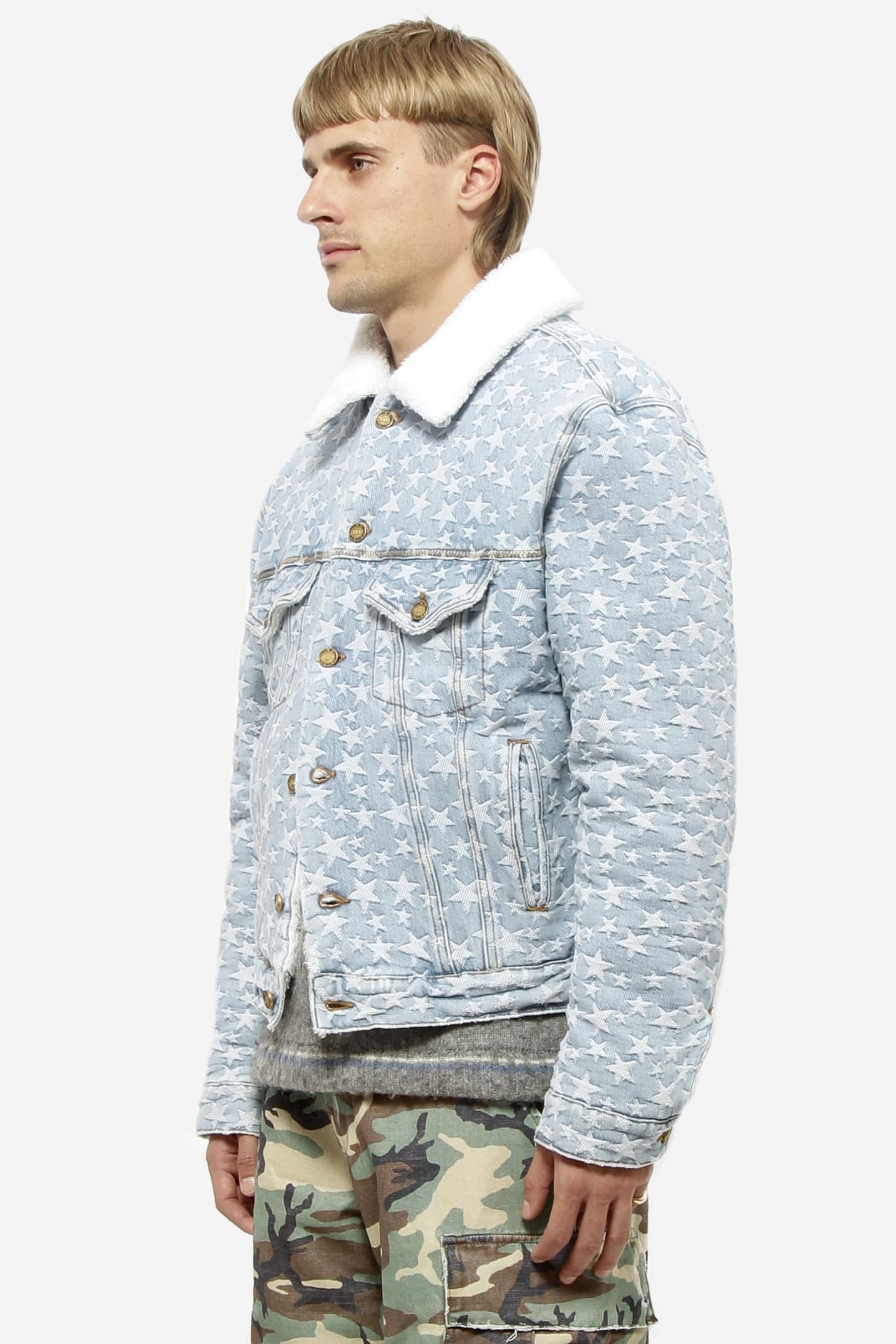 Erl Star-jacquard Denim Jacket In Blue