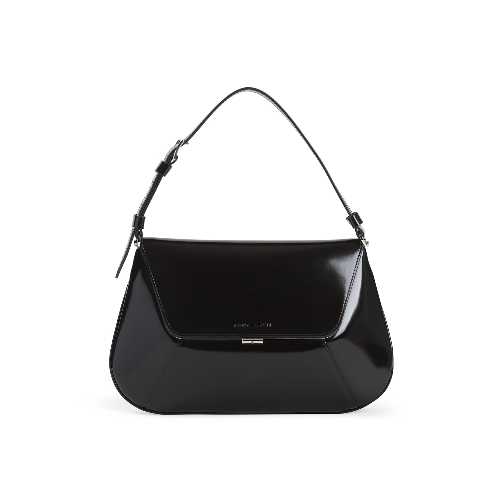 Amina Muaddi Leather Handbag With Curved Base And Reptile Motif Embossing In Black Silver