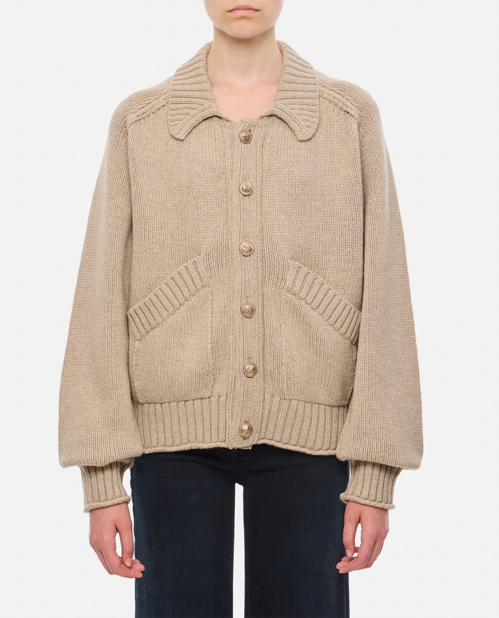 Shop Barrie Cashmere Collar Cardigan In Beige