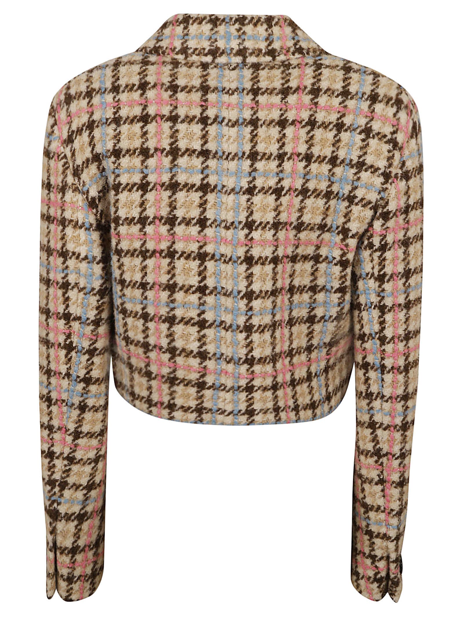 Shop Msgm Houndstooth Cropped Check Jacket In Beige