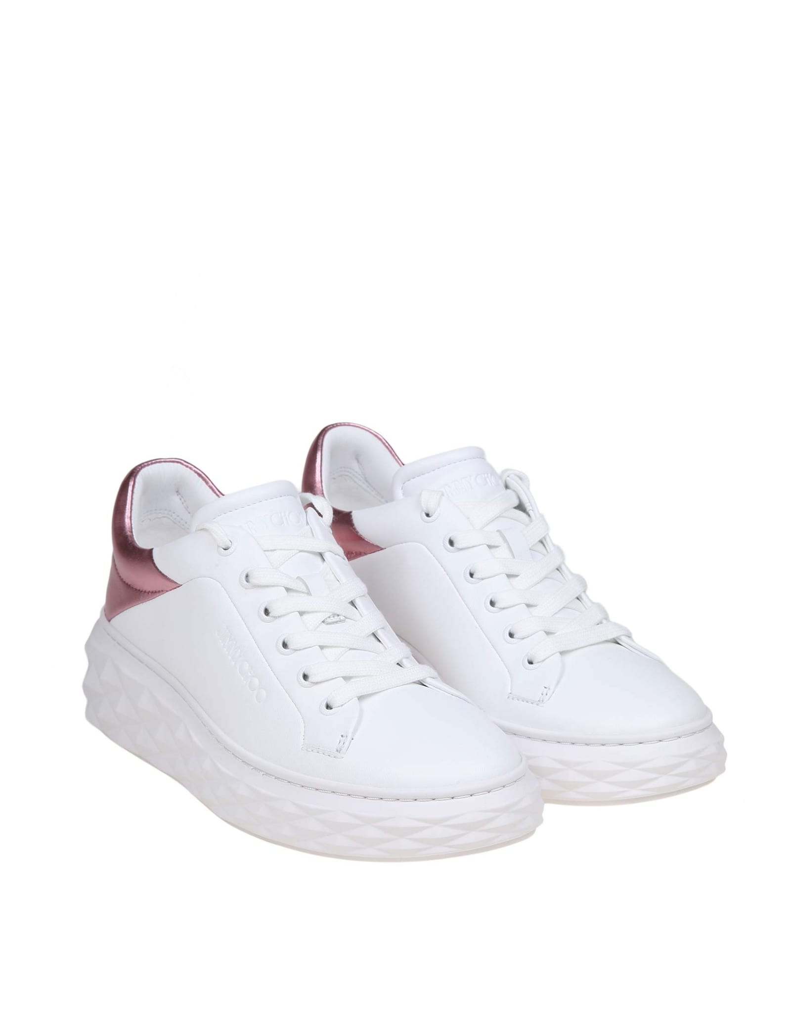 Shop Jimmy Choo Diamond Maxi Sneakers In White And Pink Leather In White/pink