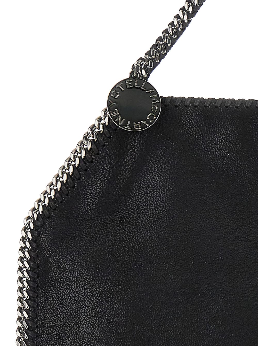 Stella Mccartney Black Handbag With Diamond-like Chain And Logo Charm On The Front In Ecoleather Woman In Black