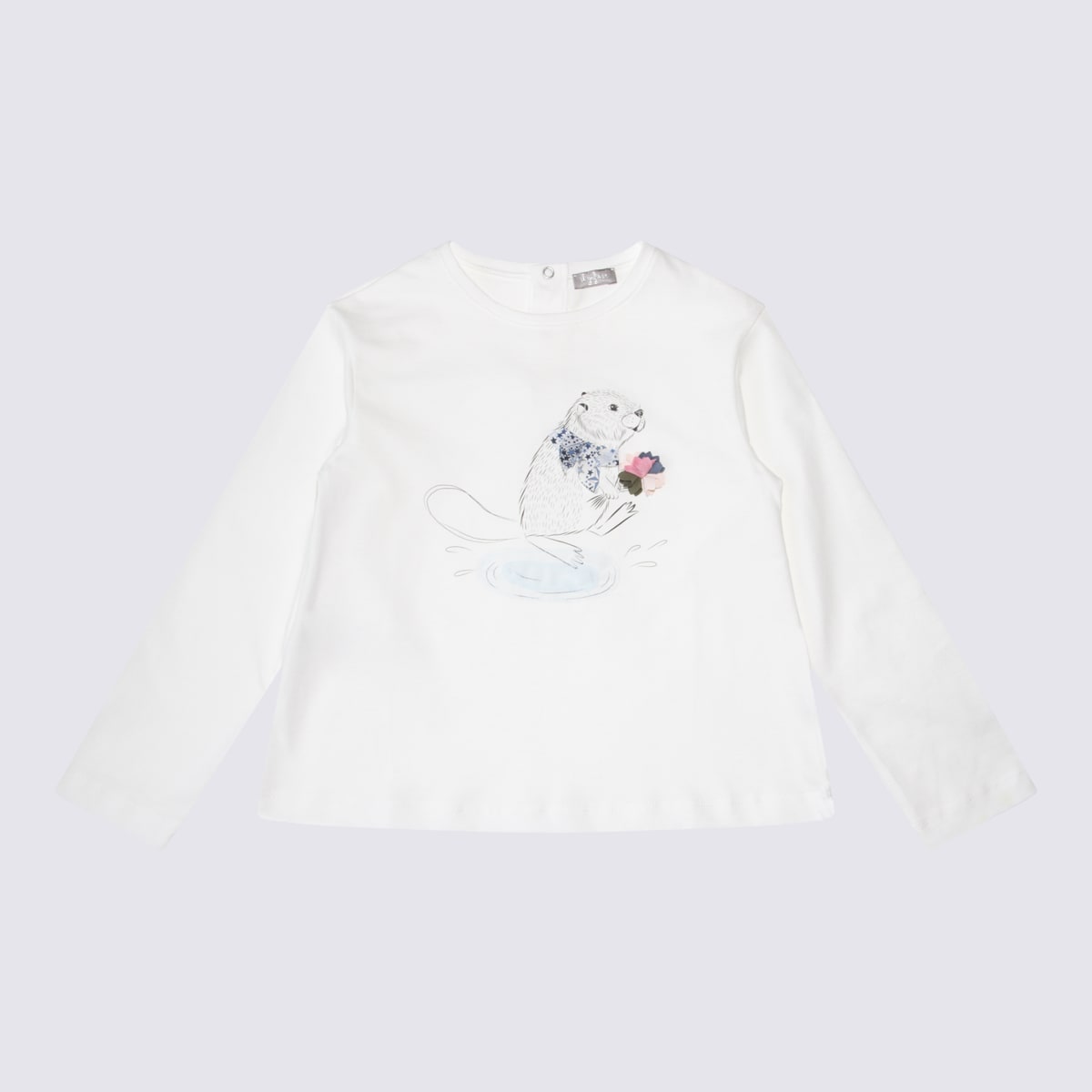 Il Gufo Babies' White Milk And Turquoise Cotton T-shirt In Latte/turchese